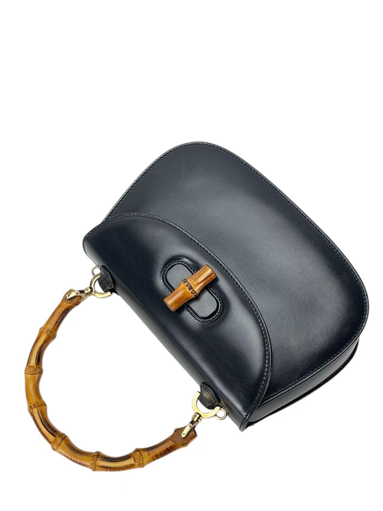 GUCCI - Black Box Leather 2way Small Leather Bamboo Handbag