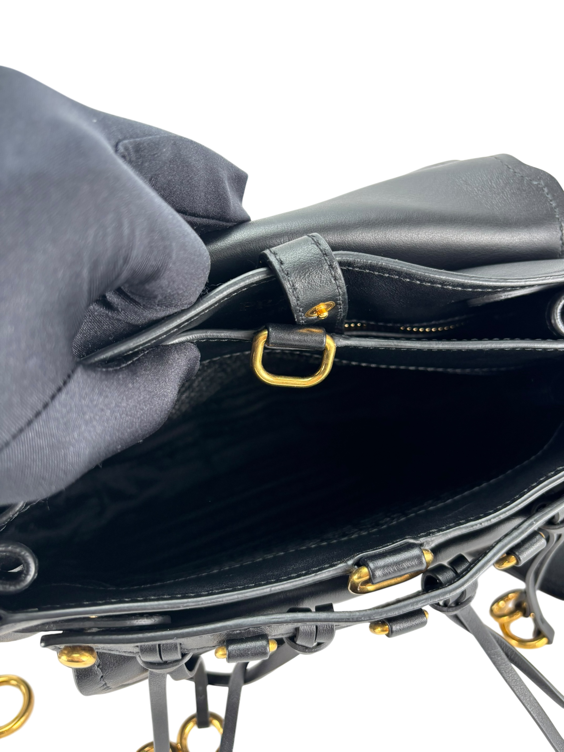 PRADA - Black Saffiano Cuir Calf Corsaire Bag