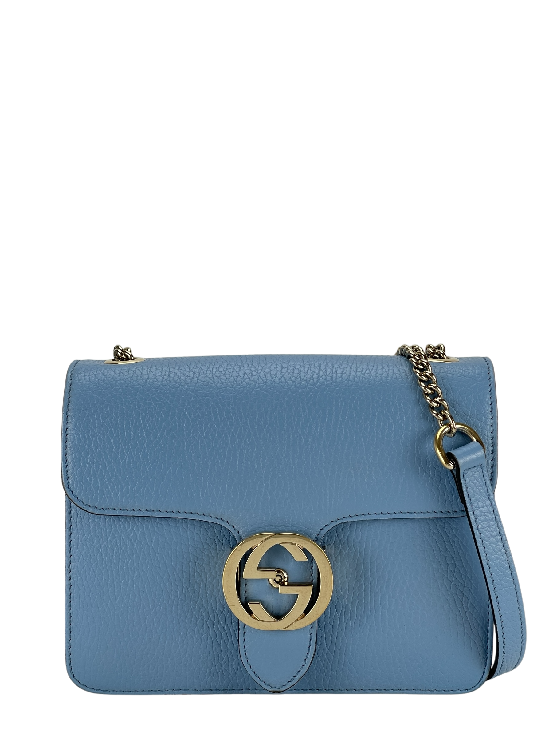 GUCCI - Blue Leather Small Interlocking G Shoulder Bag