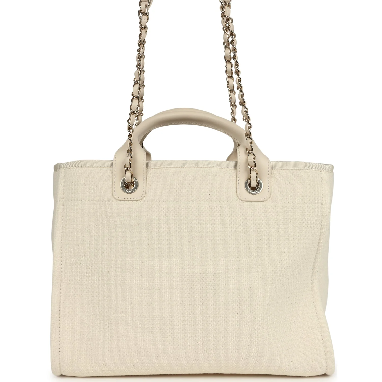 Chanel Small Deauville Shopping Tote Ivory Canvas Light Gold Hardware