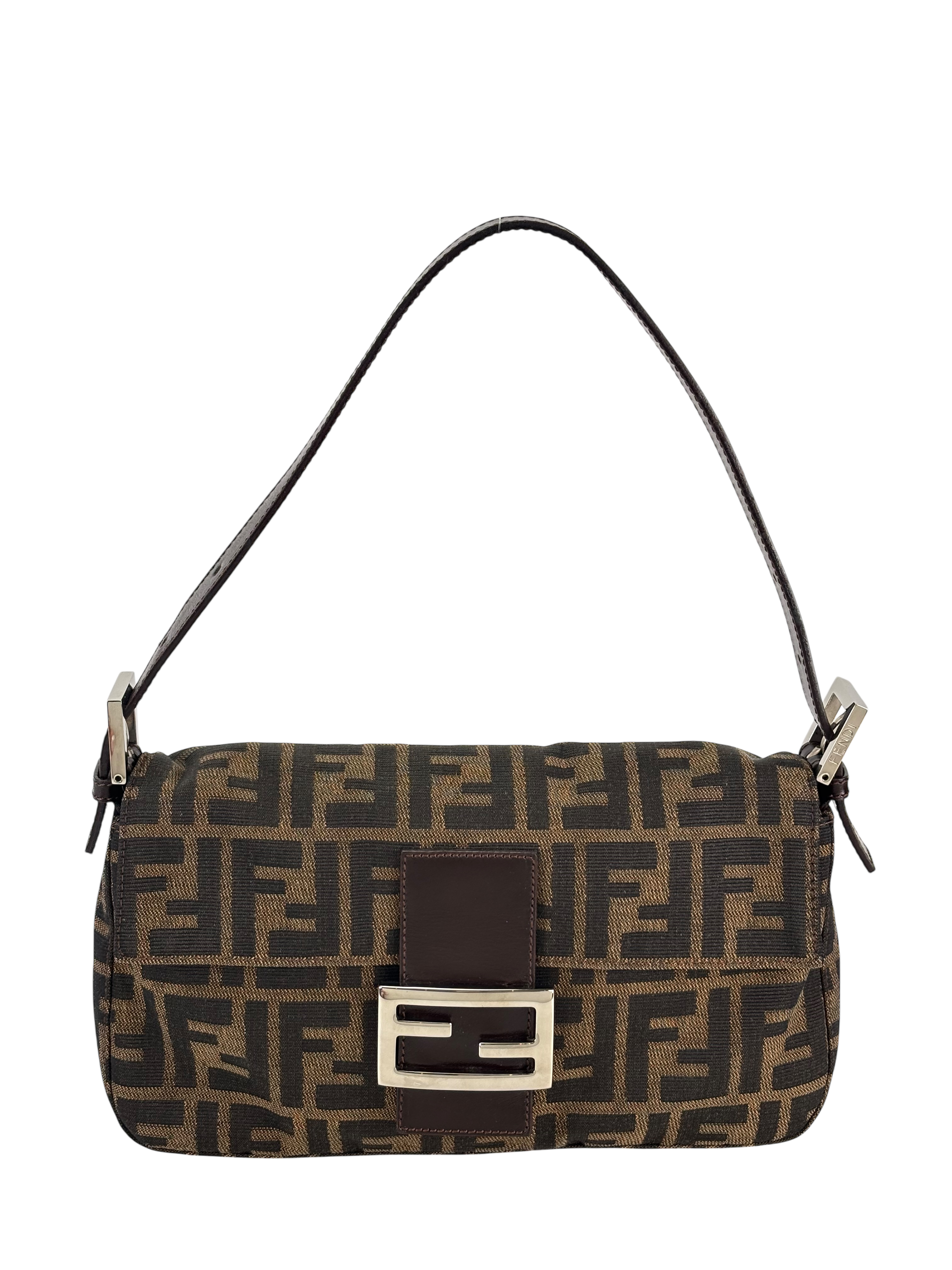 FENDI - Brown Zucca Baguette Handbag Silver Hardware