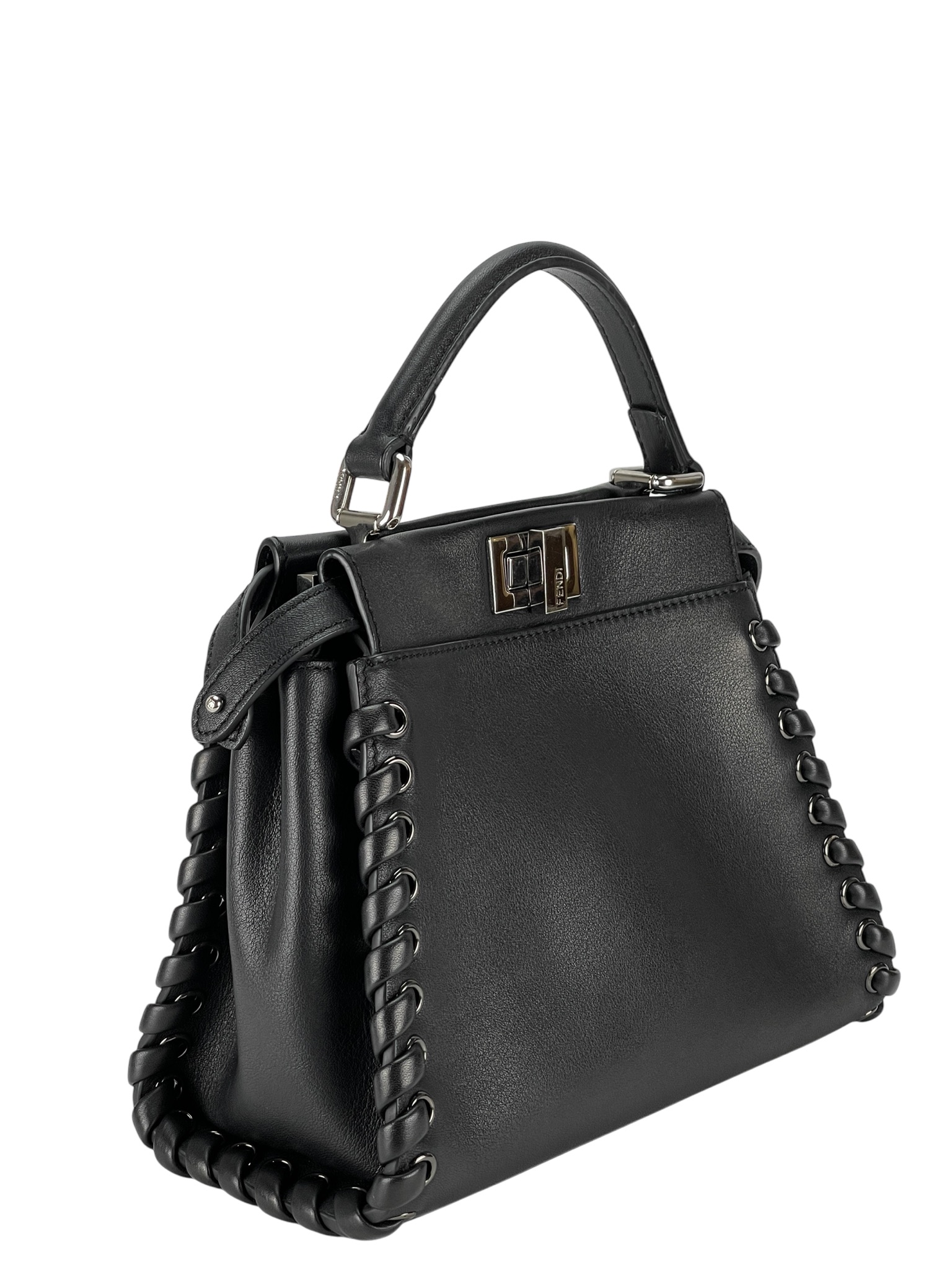 FENDI - Peekaboo Mini Black Leather Bag Sliver hardware