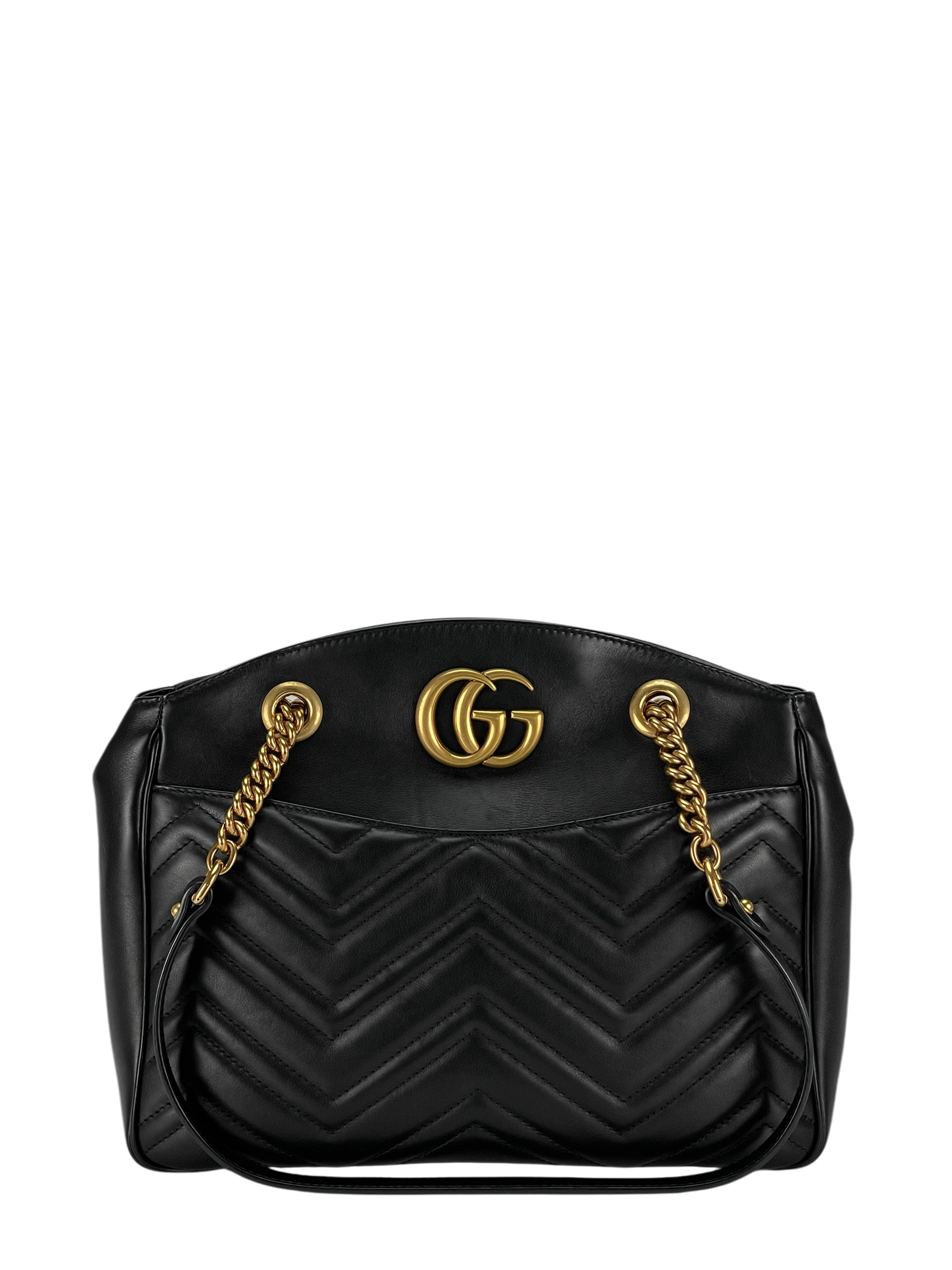GUCCI - GG Marmont Open Top Shoulder Bag Black Matelassé