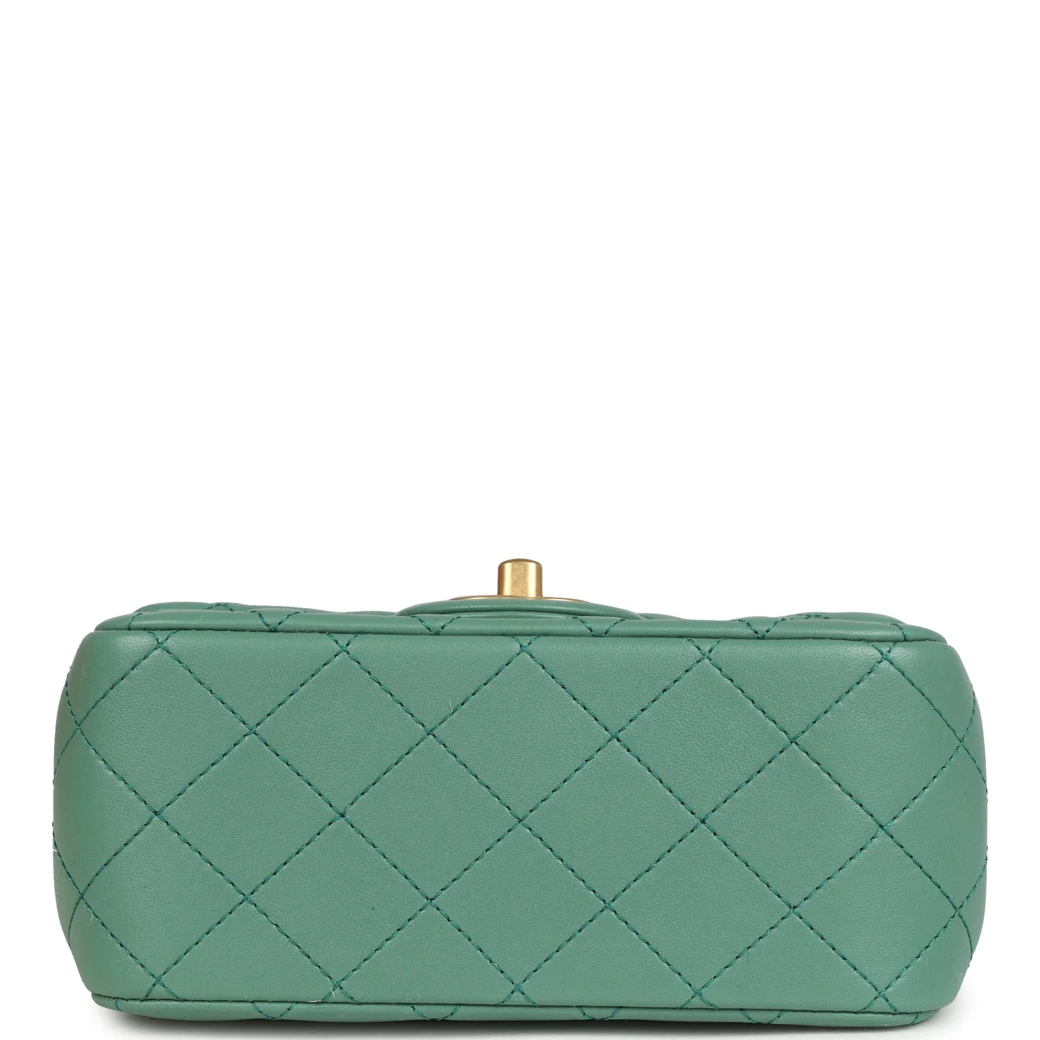 Chanel Mini Square Pearl Crush Flap Bag Green Lambskin Antique Gold Hardware