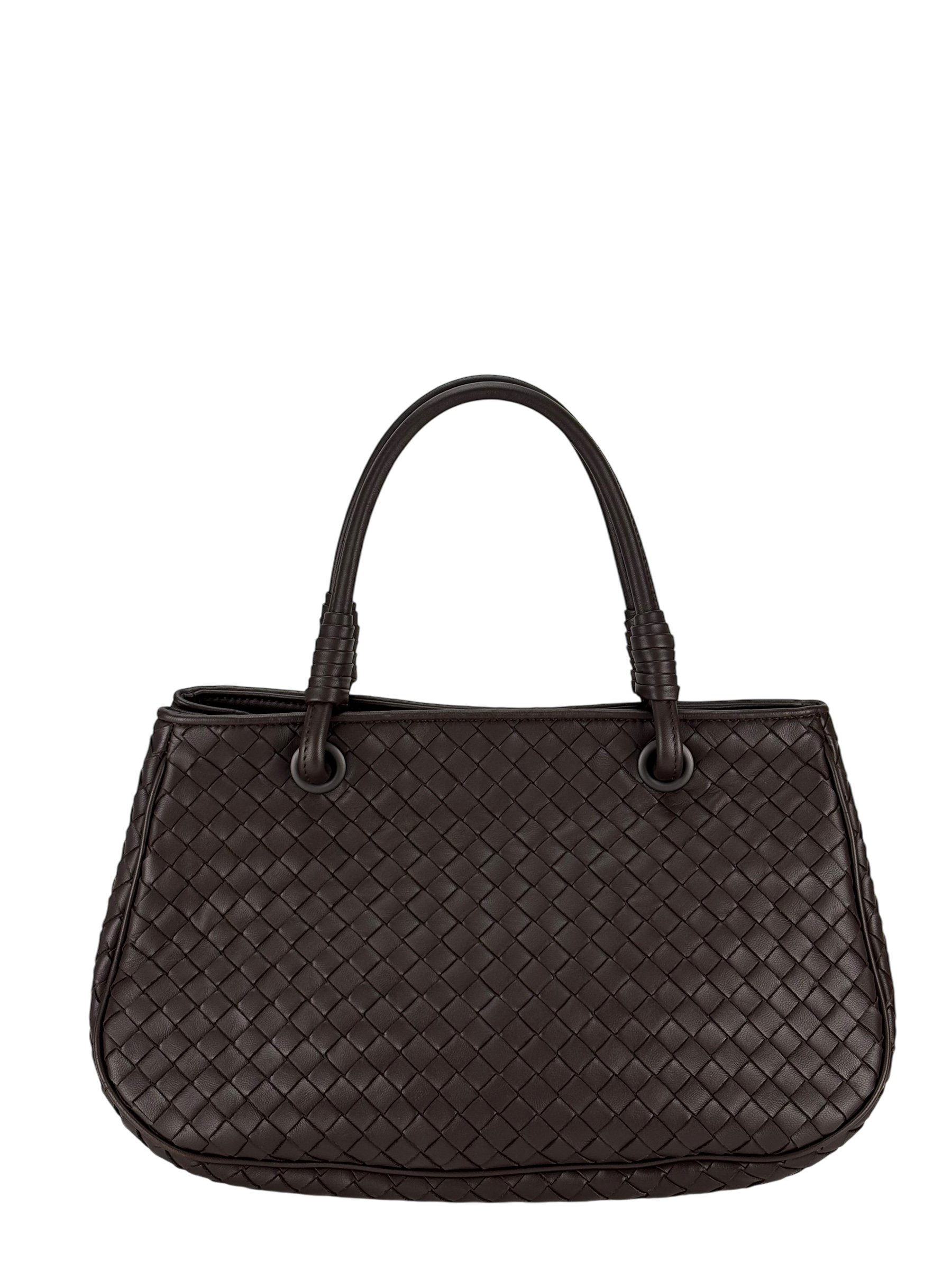 BOTTEGA VENETA - Ebano Dark Brown Lambskin Intrecciato Satchel Handbag Tote Bag