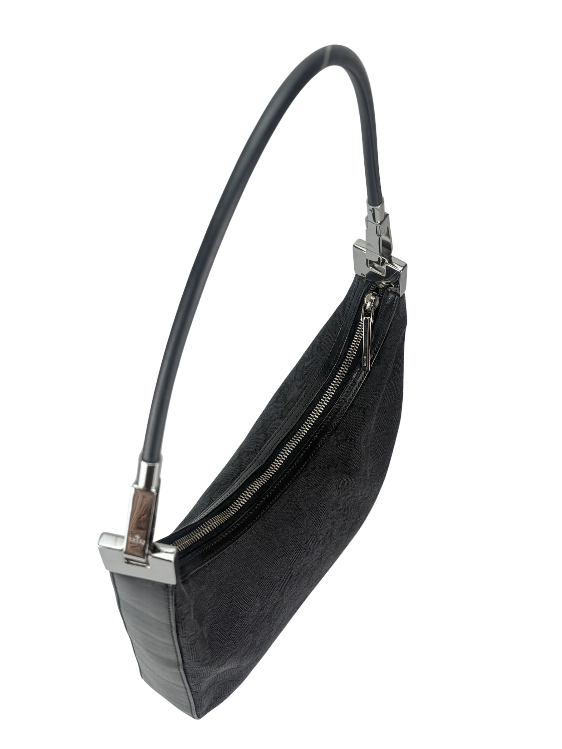 GUCCI - GG Black Canvas Shoulder Hobo Cloth Bag