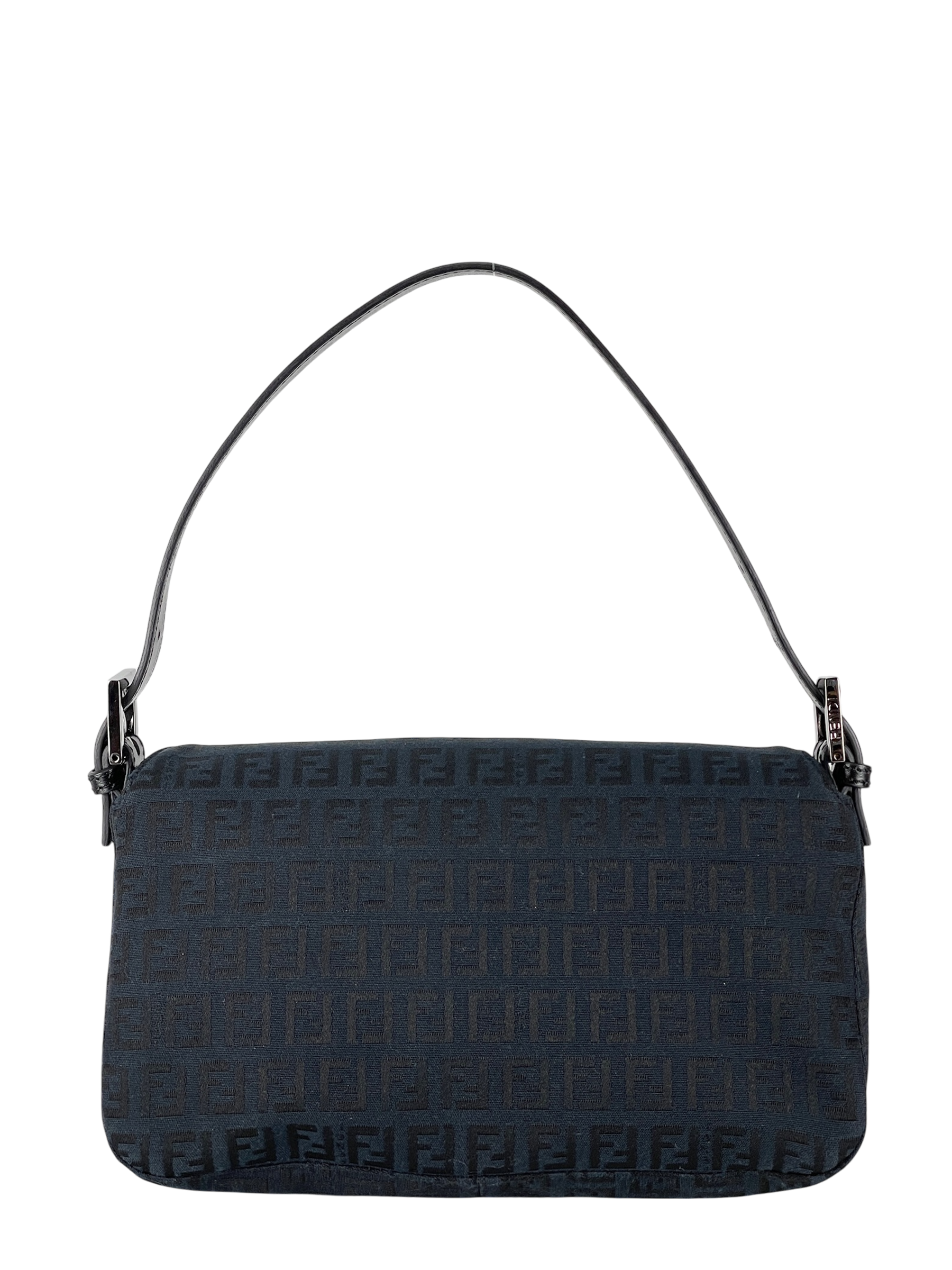 FENDI - Black Canvas Zucca Shoulder Bag Silver Hardware