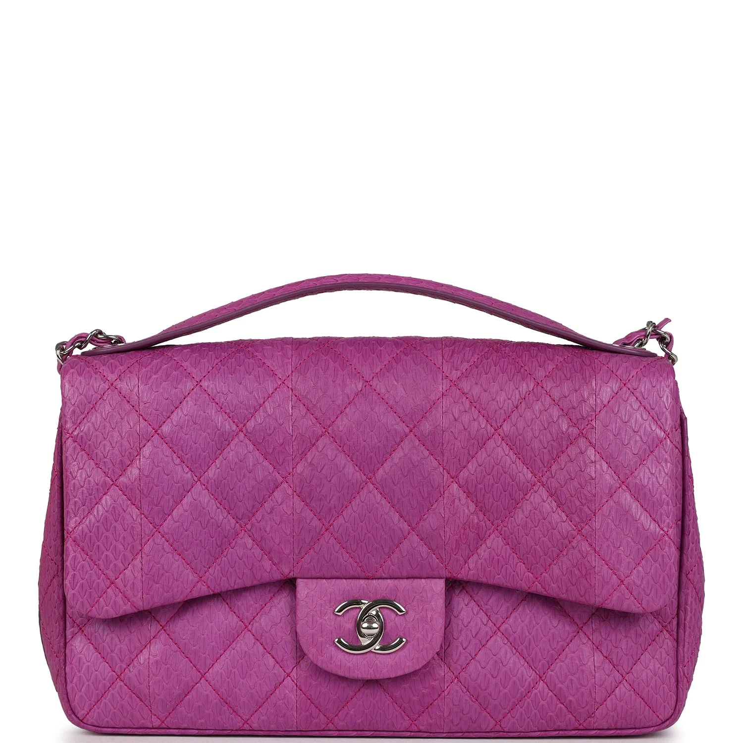 Pre-owned Chanel Medium Easy Carry Flap Bag Purple Python Silver Hardware
