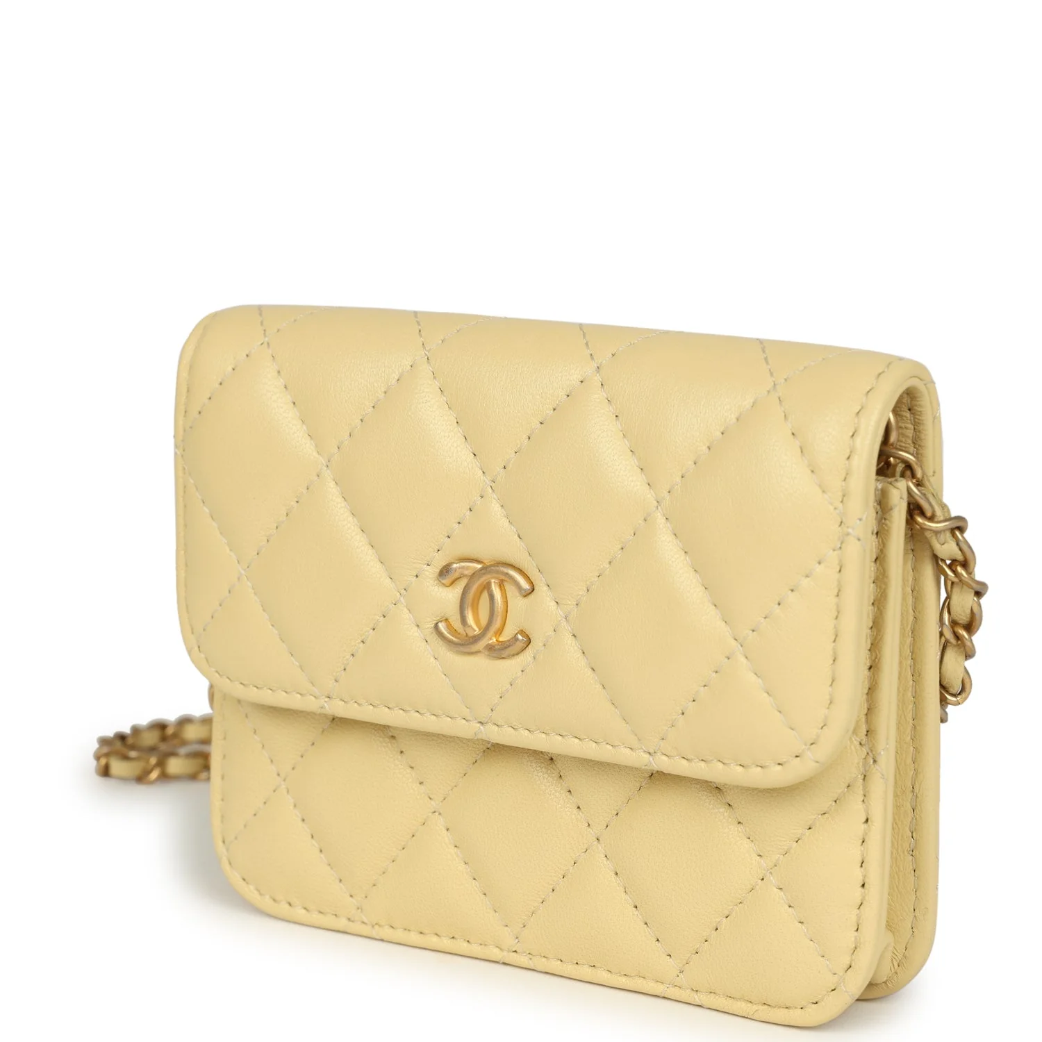 Chanel Mini Pearl Crush Belt Bag Light Yellow Lambskin Aged Gold Hardware