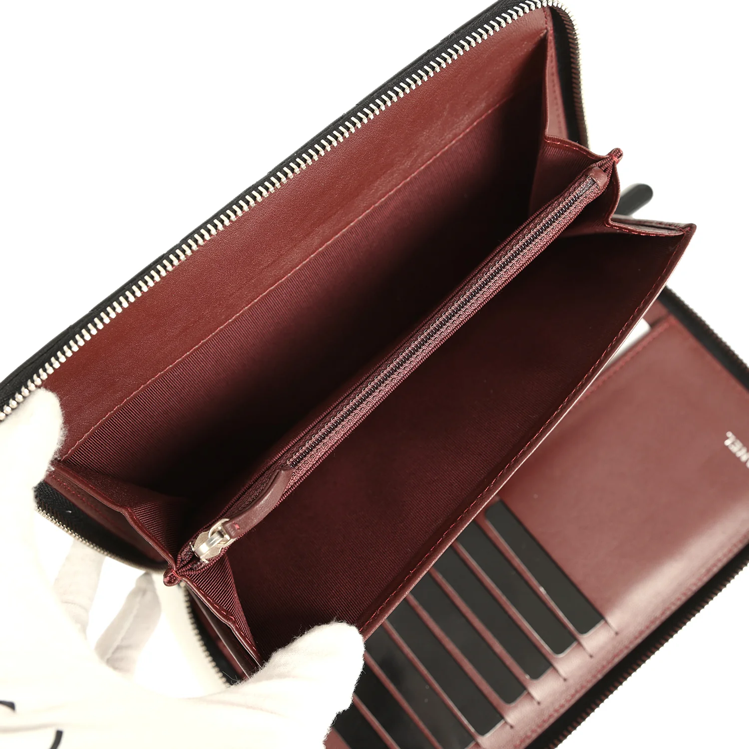 Chanel Classic Organizer Zip Wallet Black Lambskin Silver Hardware