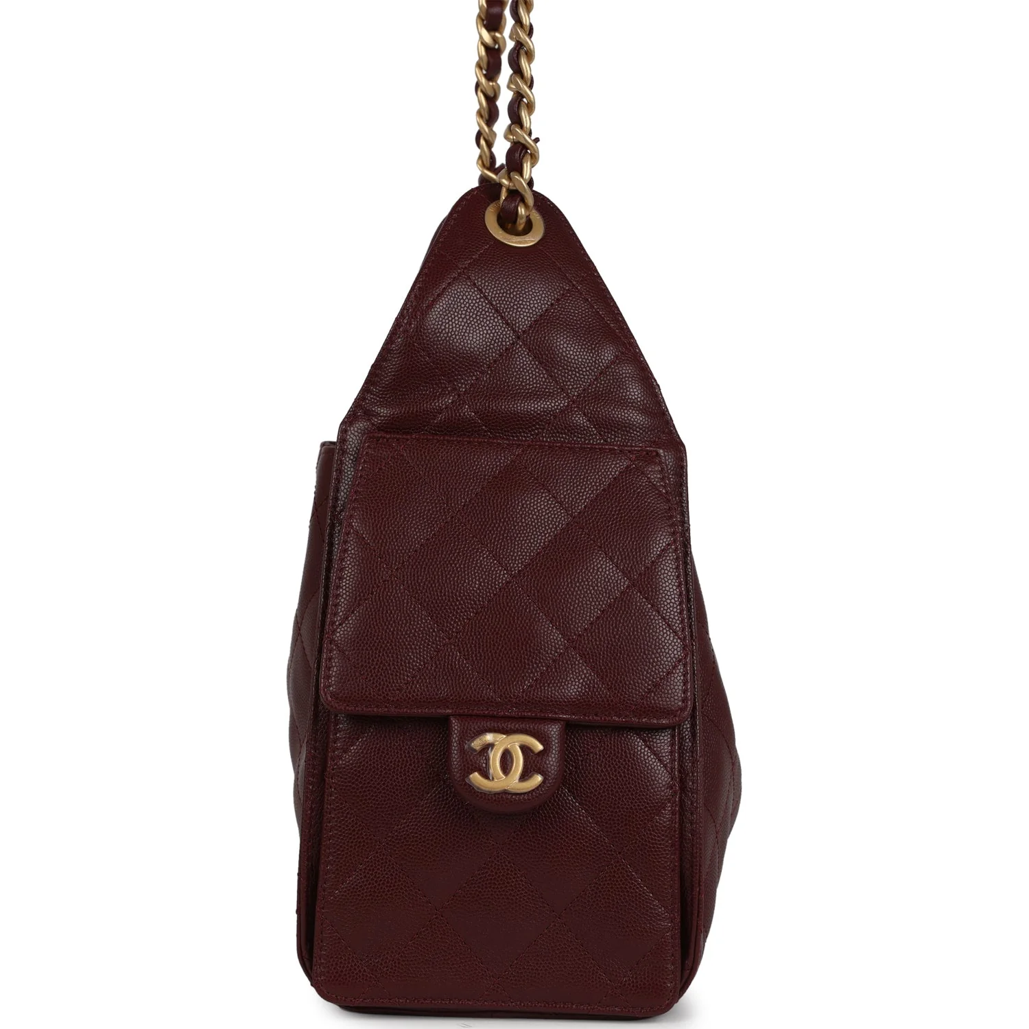 Chanel Small 25 Hobo Bag Burgundy Caviar Antique Gold Hardware