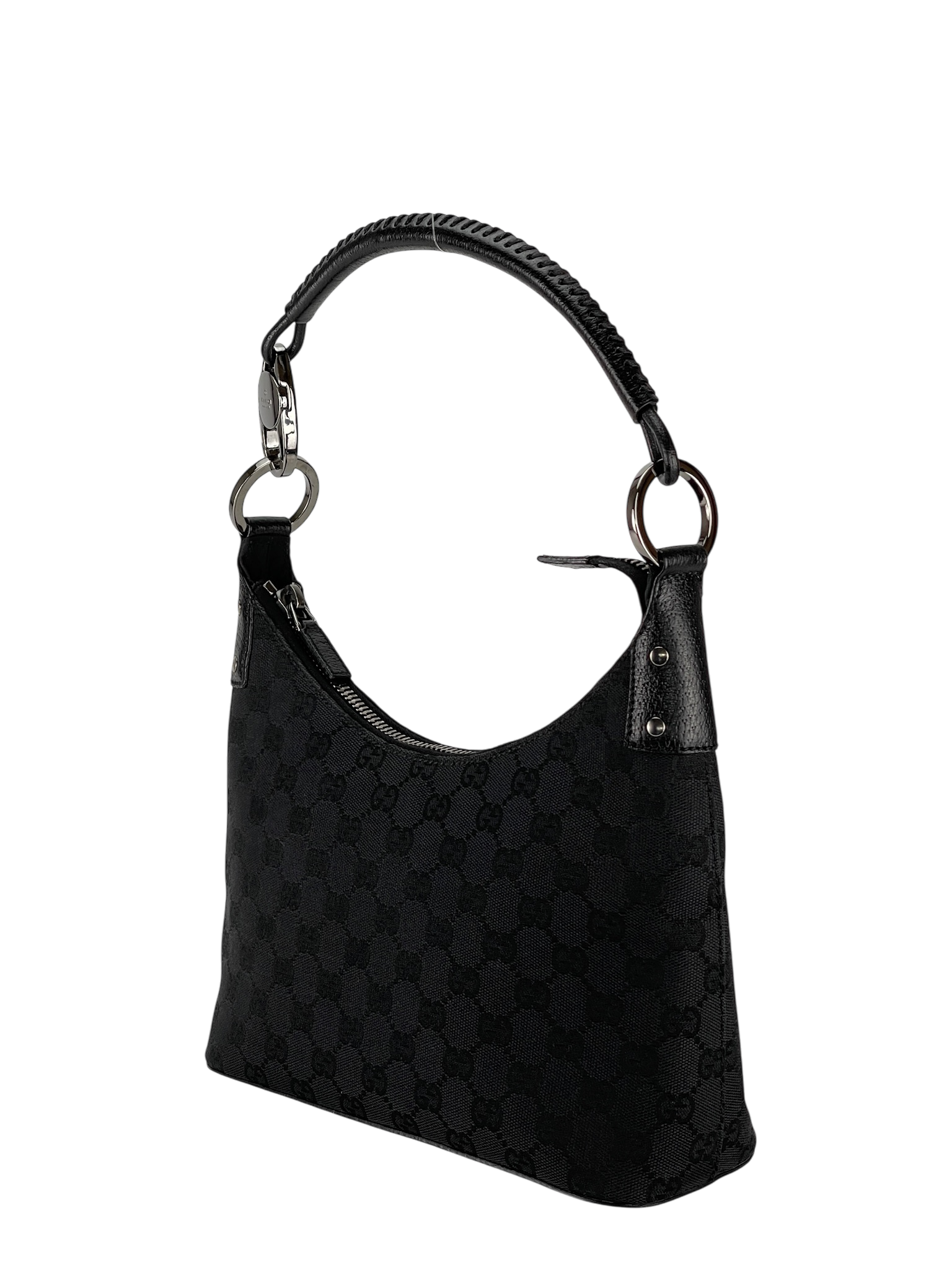 GUCCI - GG Black Canvas Shoulder Hobo Cloth Bag