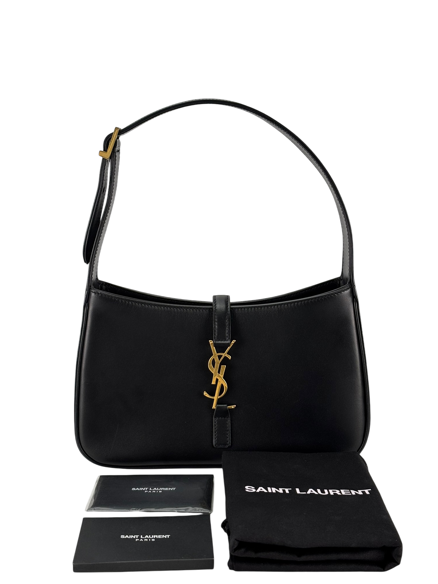SAINT LAURENT - Black Calfskin Paris YSL Hobo Bag