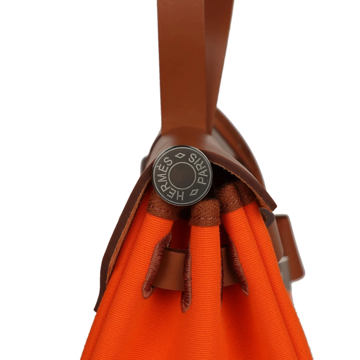 Pre-owned Hermes Herbag Zip PM 31 Orange Minium Toile H Canvas and Fauve Vache Hunter Palladium Hardware