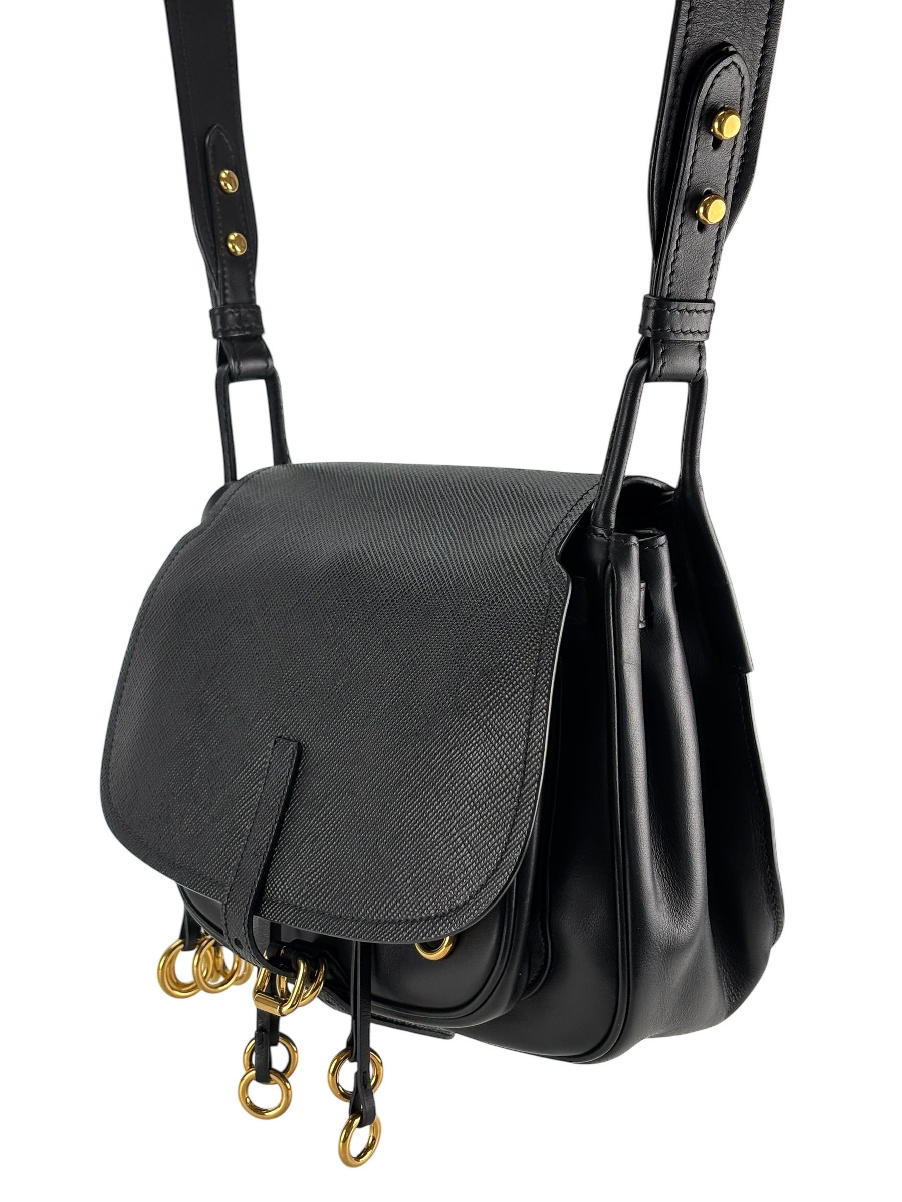 PRADA - Black Saffiano Cuir Calf Corsaire Bag