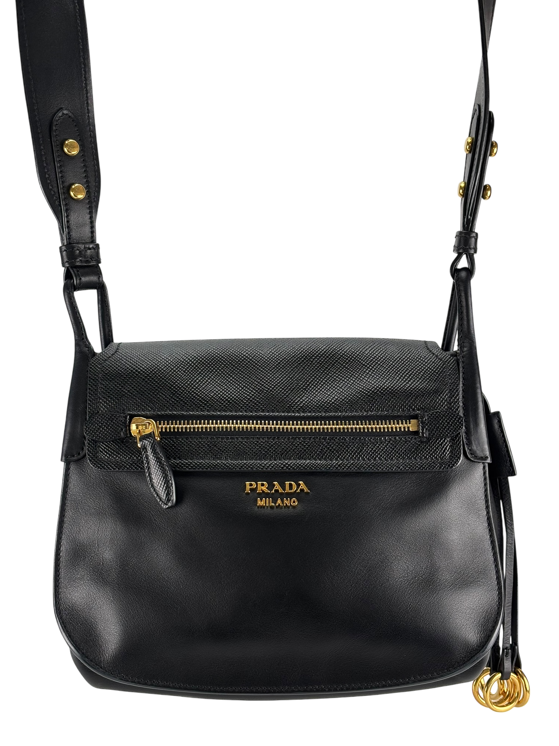 PRADA - Black Saffiano Cuir Calf Corsaire Bag