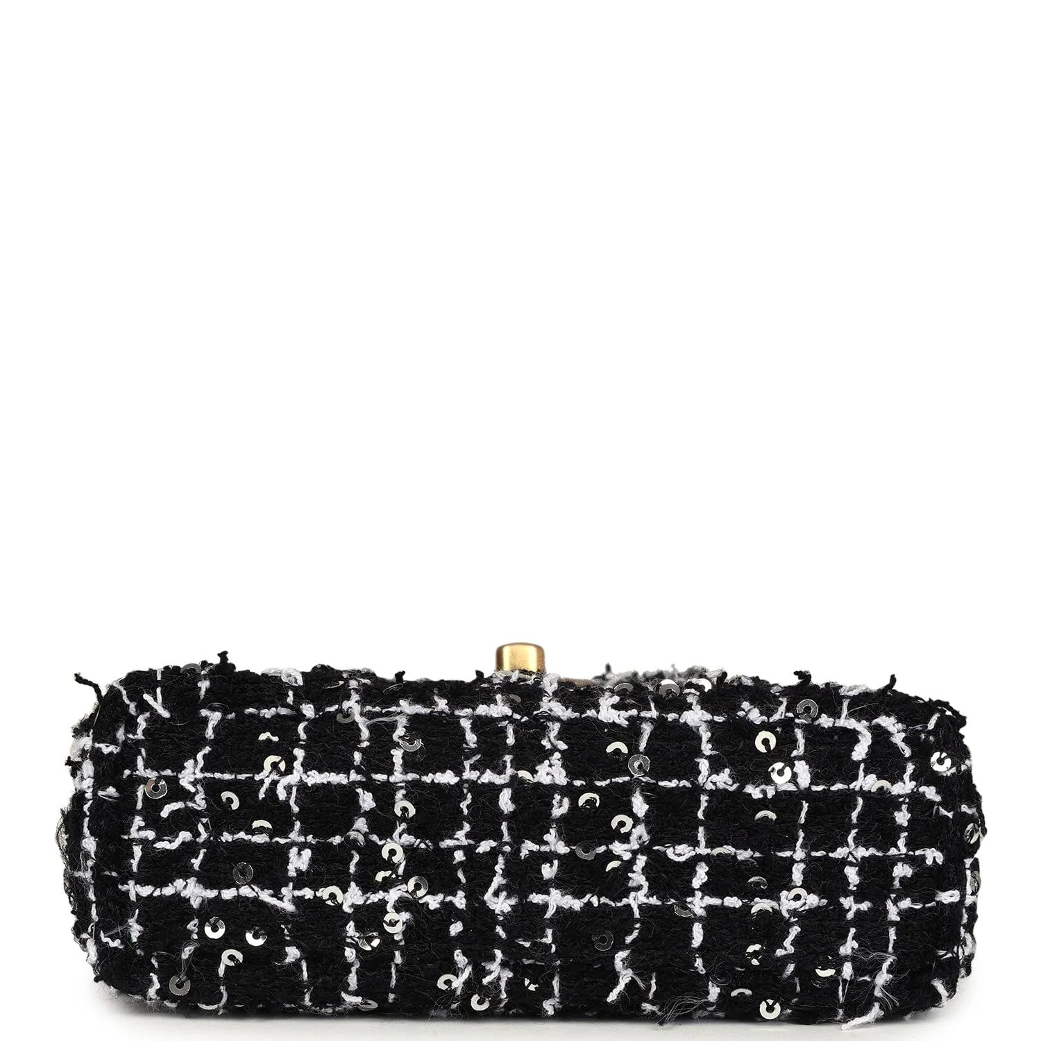 Chanel Nano Kelly Shopper Black, White & Silver Sequin Tweed Brushed Gold Hardware