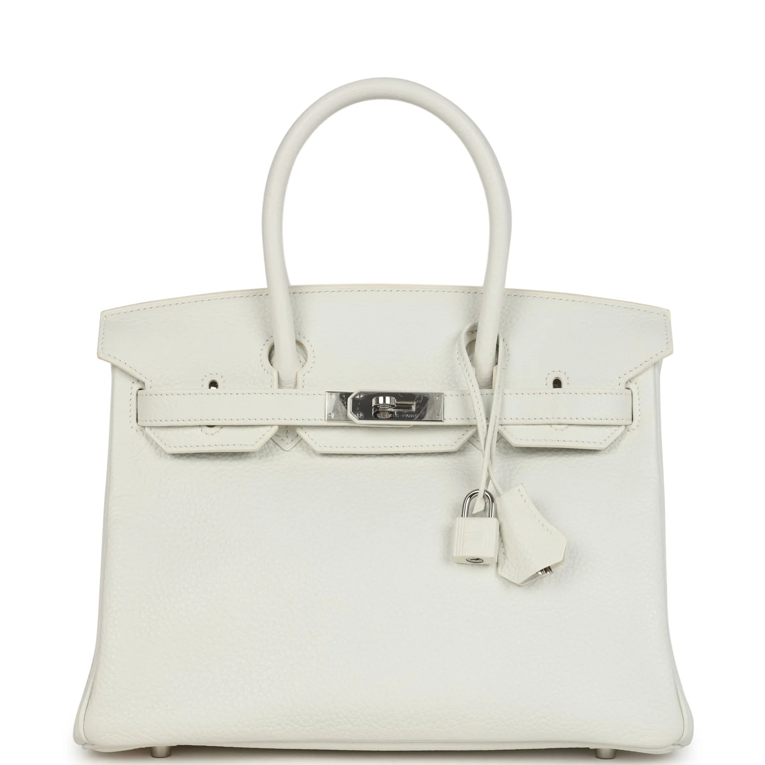 Pre-owned Hermes Birkin 30 White Clemence Palladium Hardware