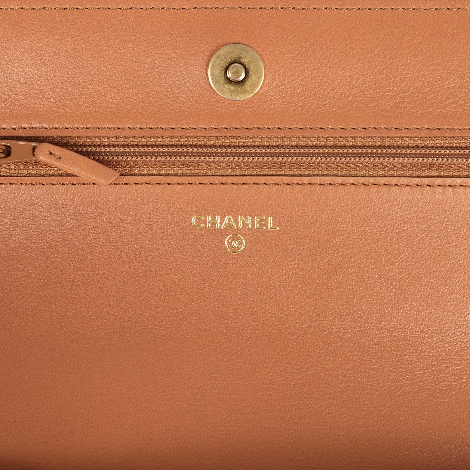 Chanel 19 Wallet On Chain WOC Brown Shiny Lambskin Mixed Metal Hardware