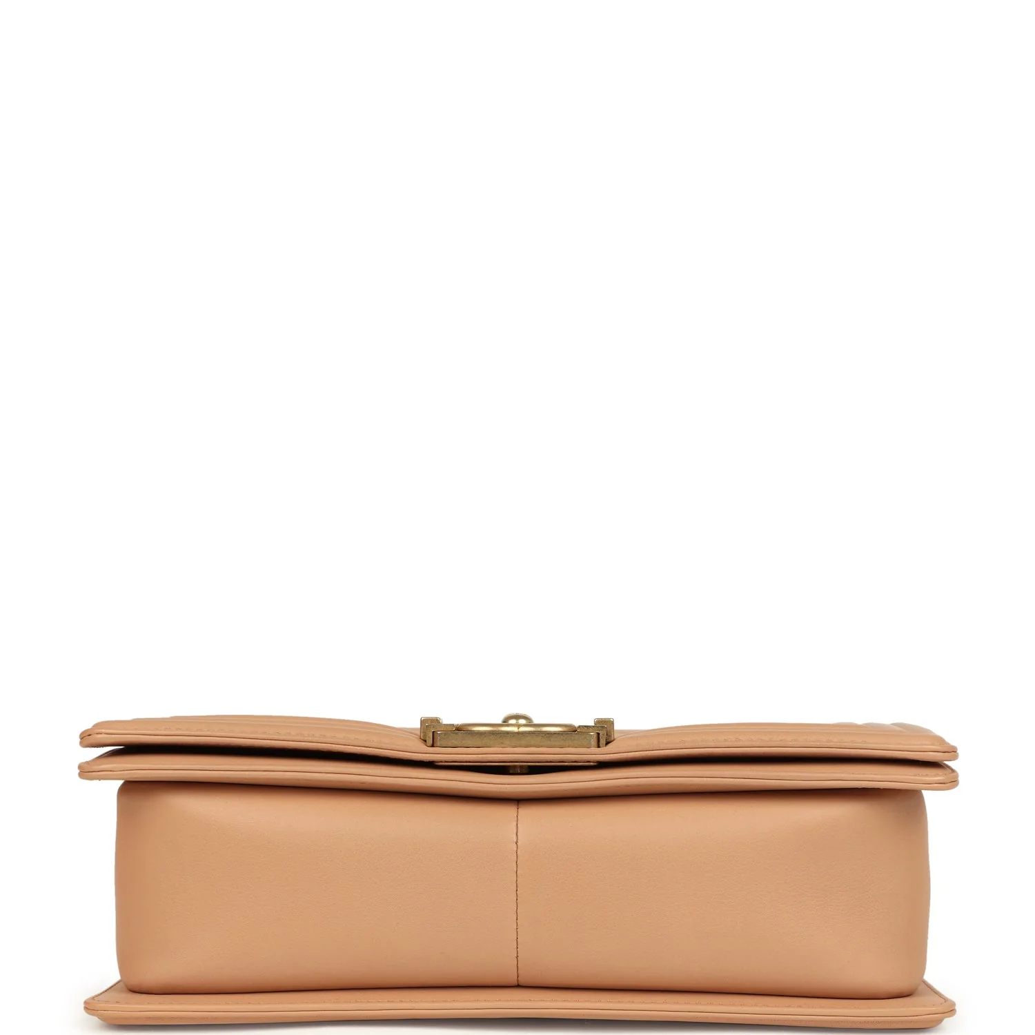 Preowned Chanel Medium Boy Bag Dark Beige Lambskin Antique Gold Hardware