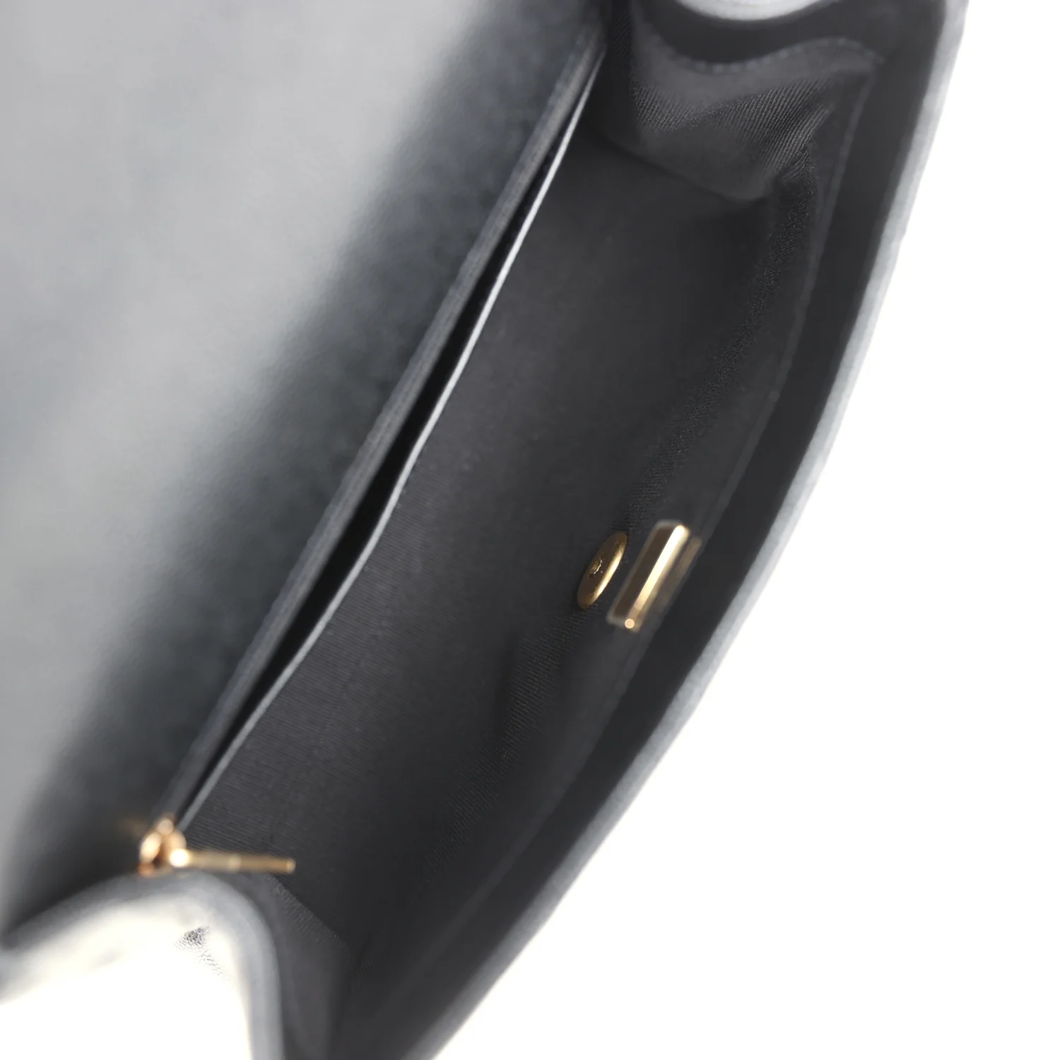 Chanel Small Top Handle Flap Bag Black Shiny Grained Calfskin Brushed Gold Hardware