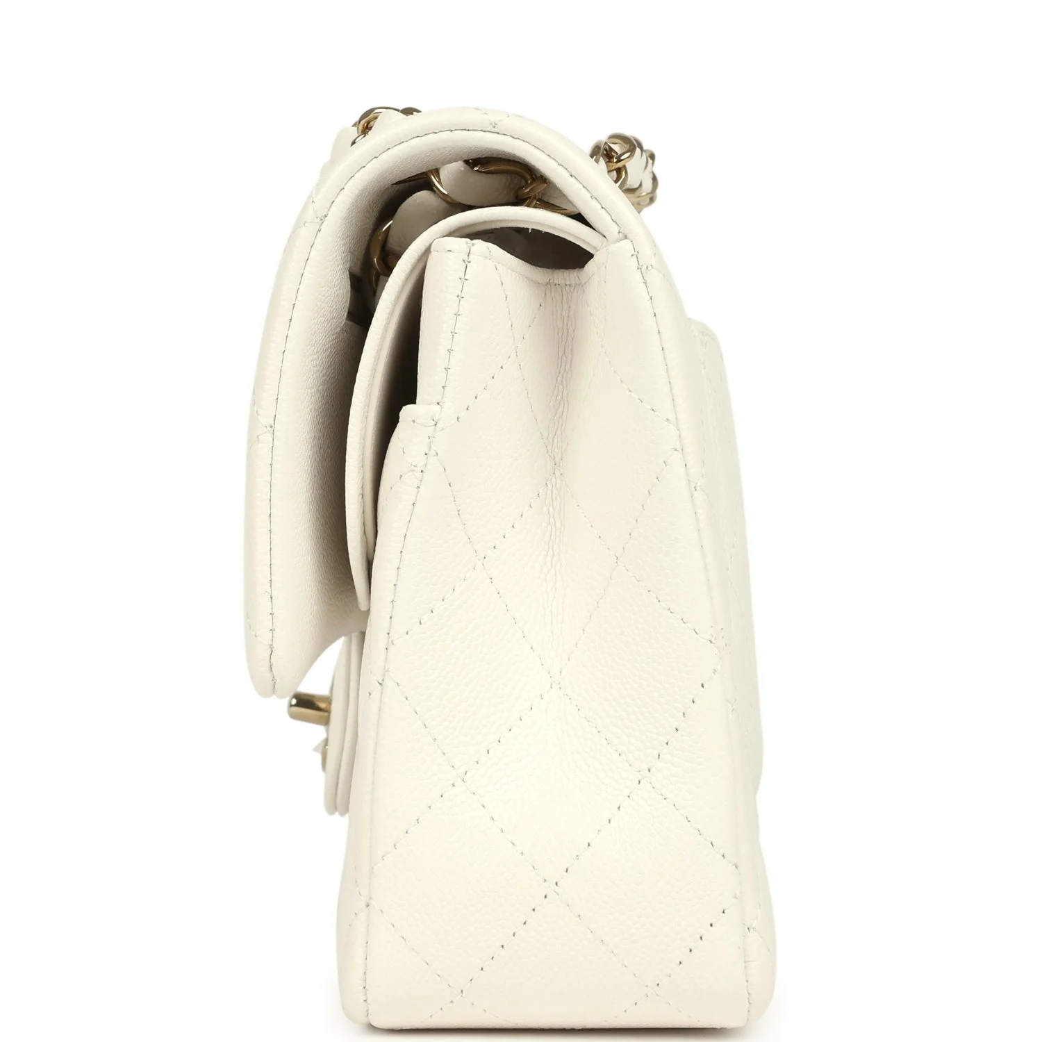 Chanel Medium Classic Double Flap White Caviar Light Gold Hardware