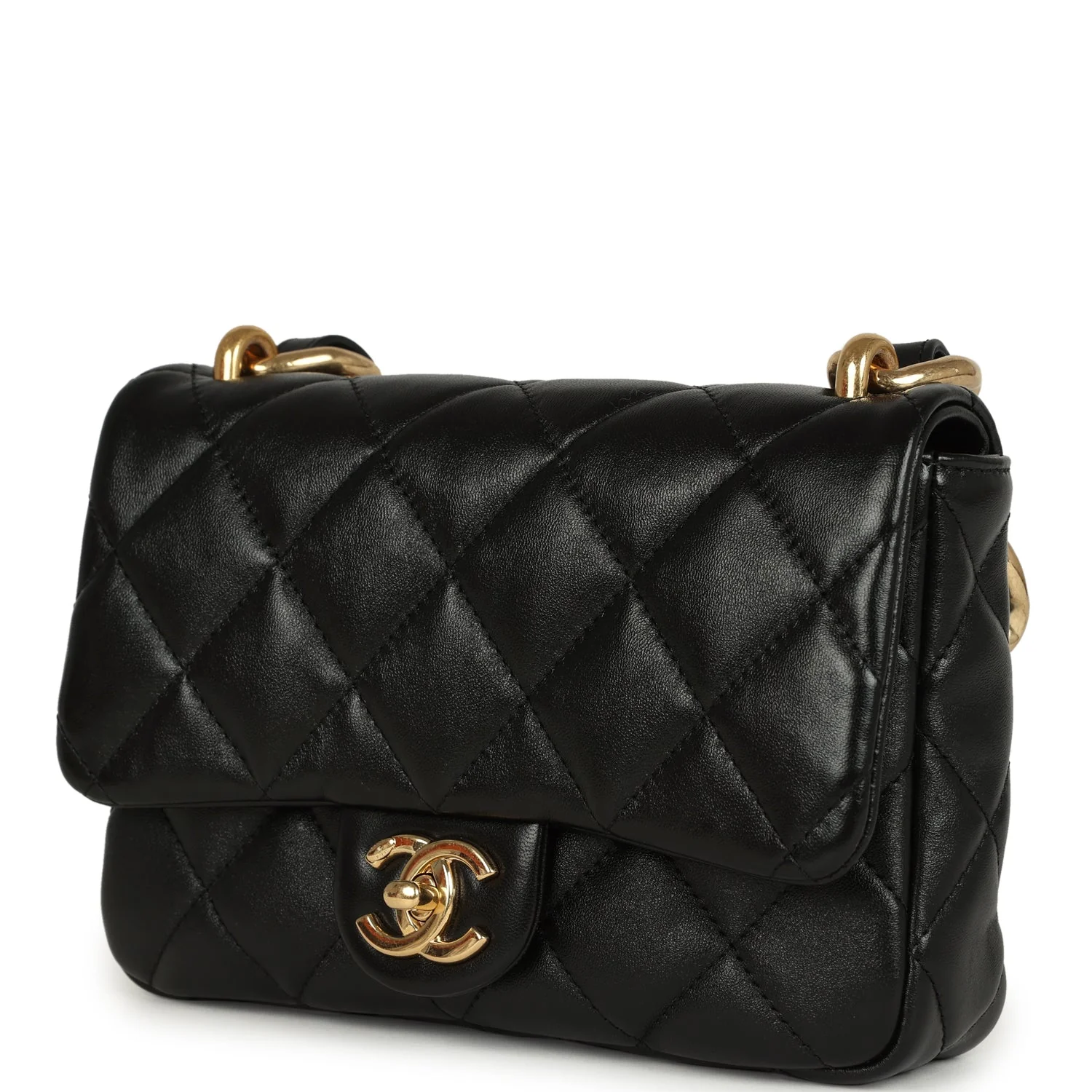 Chanel Small Funky Town Flap Bag Black Shiny Lambskin Aged Gold Hardware