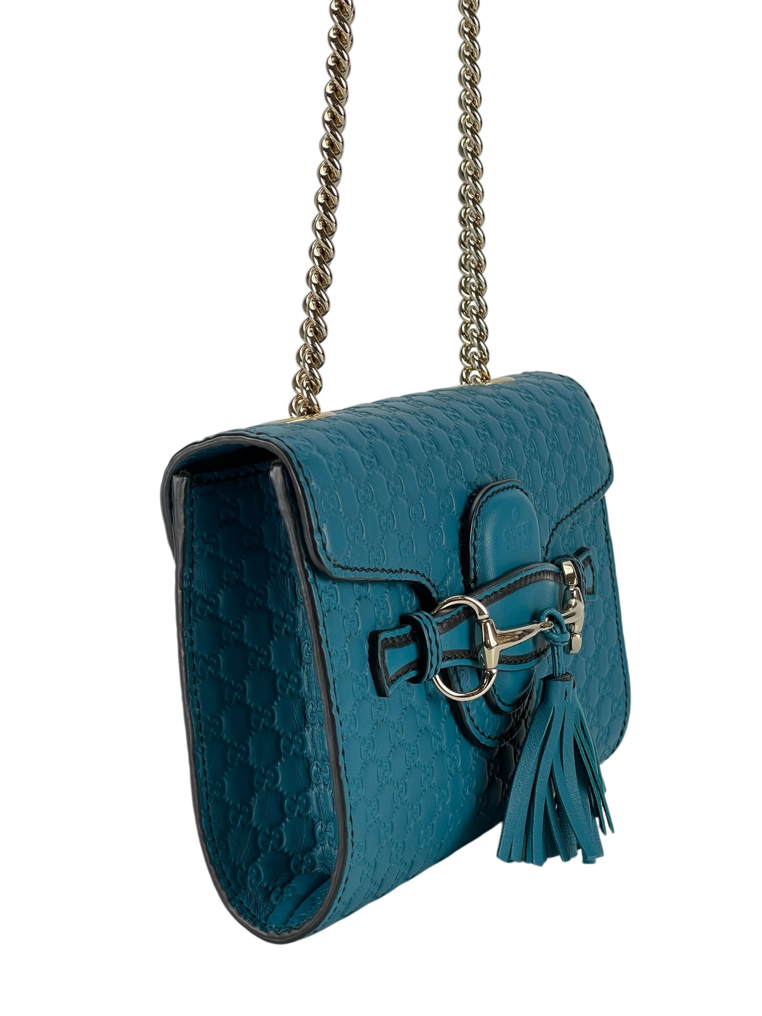 GUCCI - Teal Blue Micro Guccissima Leather Emily Chain Small Shoulder Bag