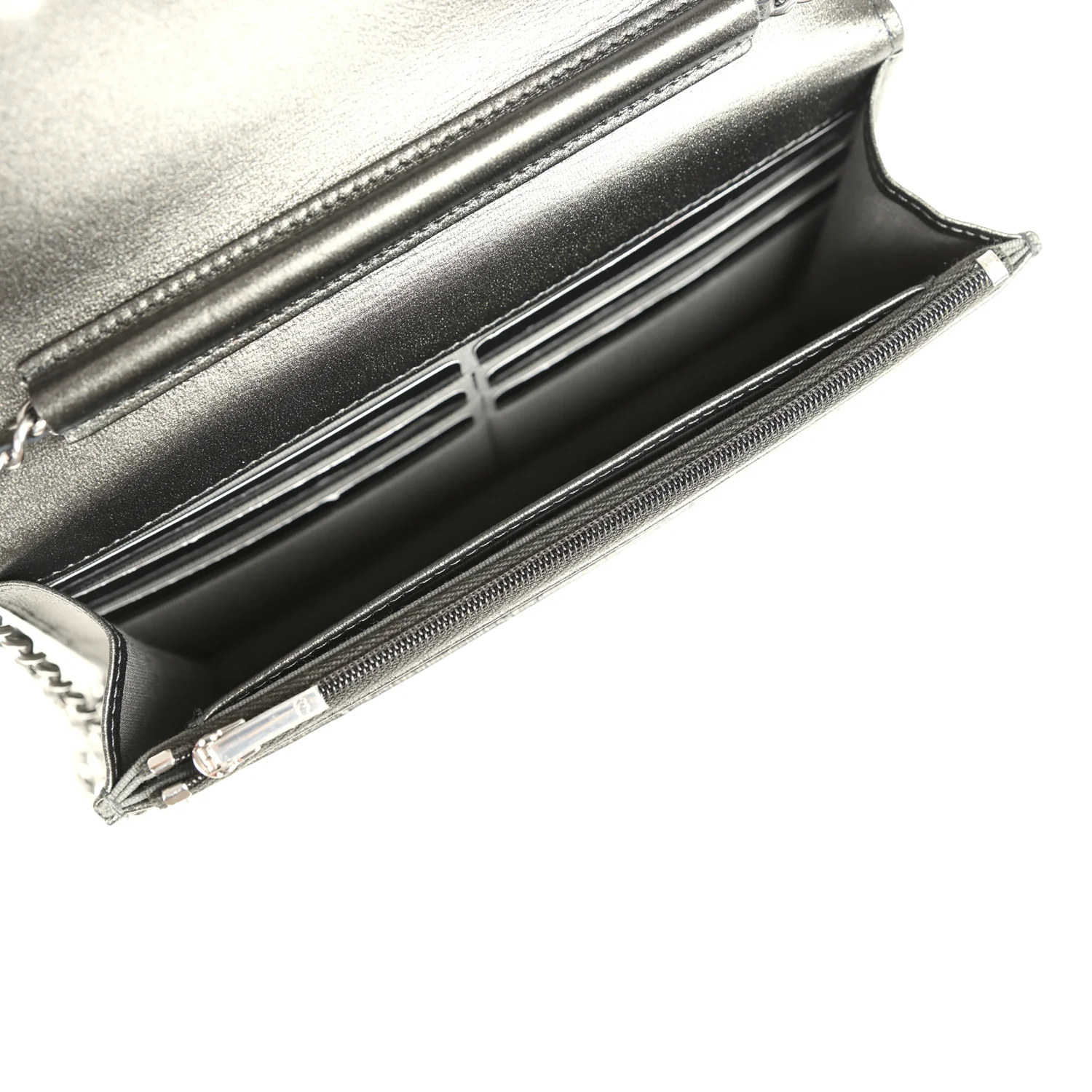 Chanel Wallet On Chain WOC Metallic Grey Lambskin Silver Hardware