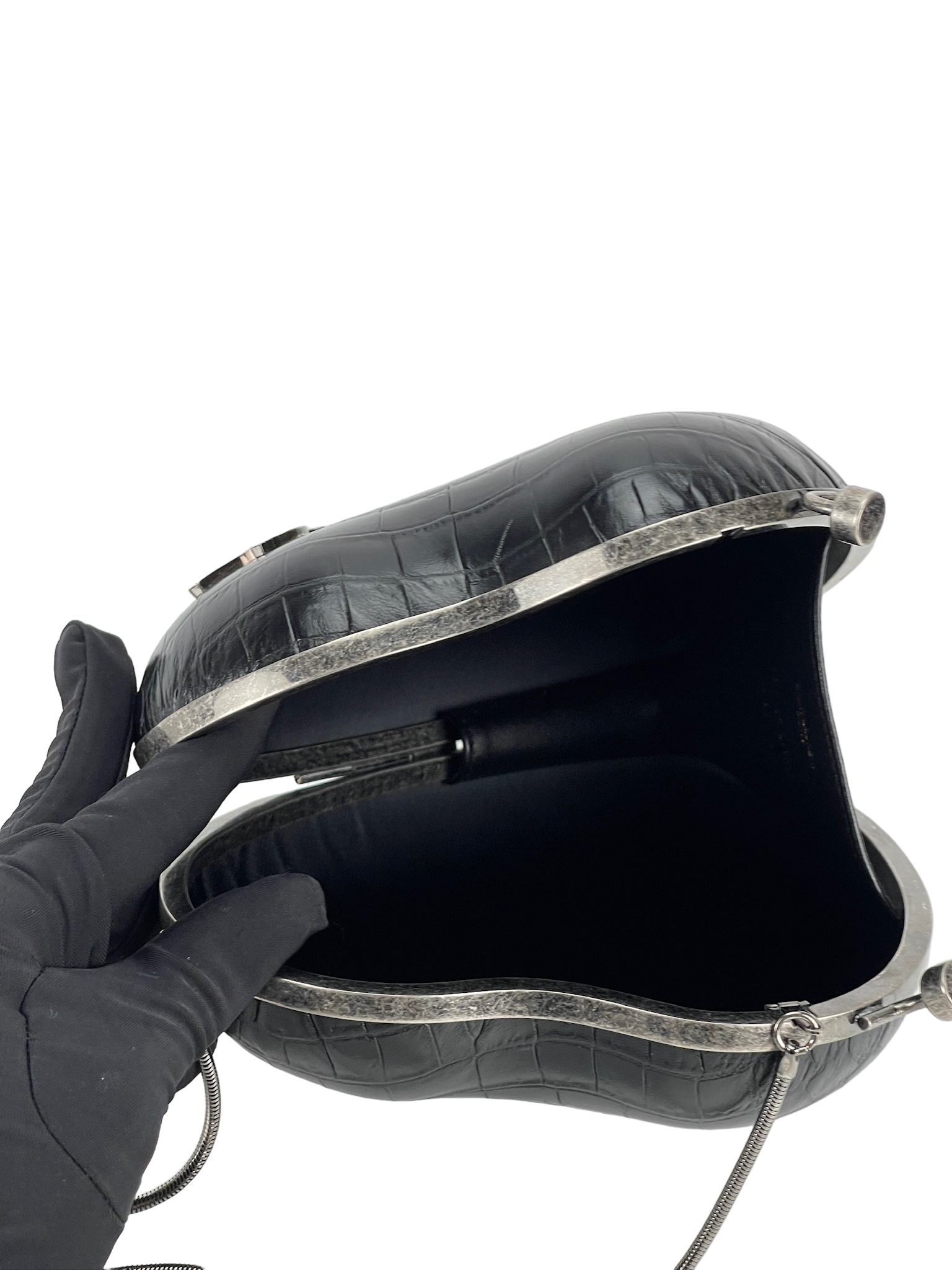 SAINT LAURENT - Crocodile Embossed Clutch Love Box Bag