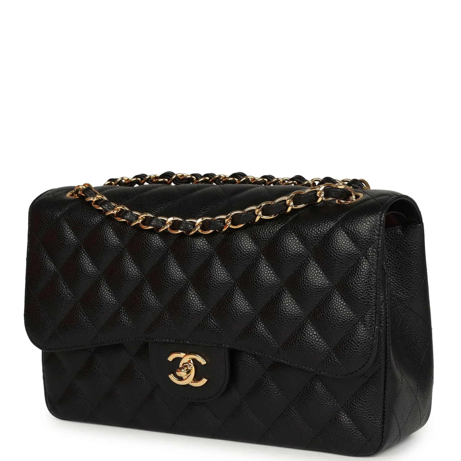 Pre-owned Chanel Jumbo Classic Double Flap Bag Black Caviar Gold Hardware
