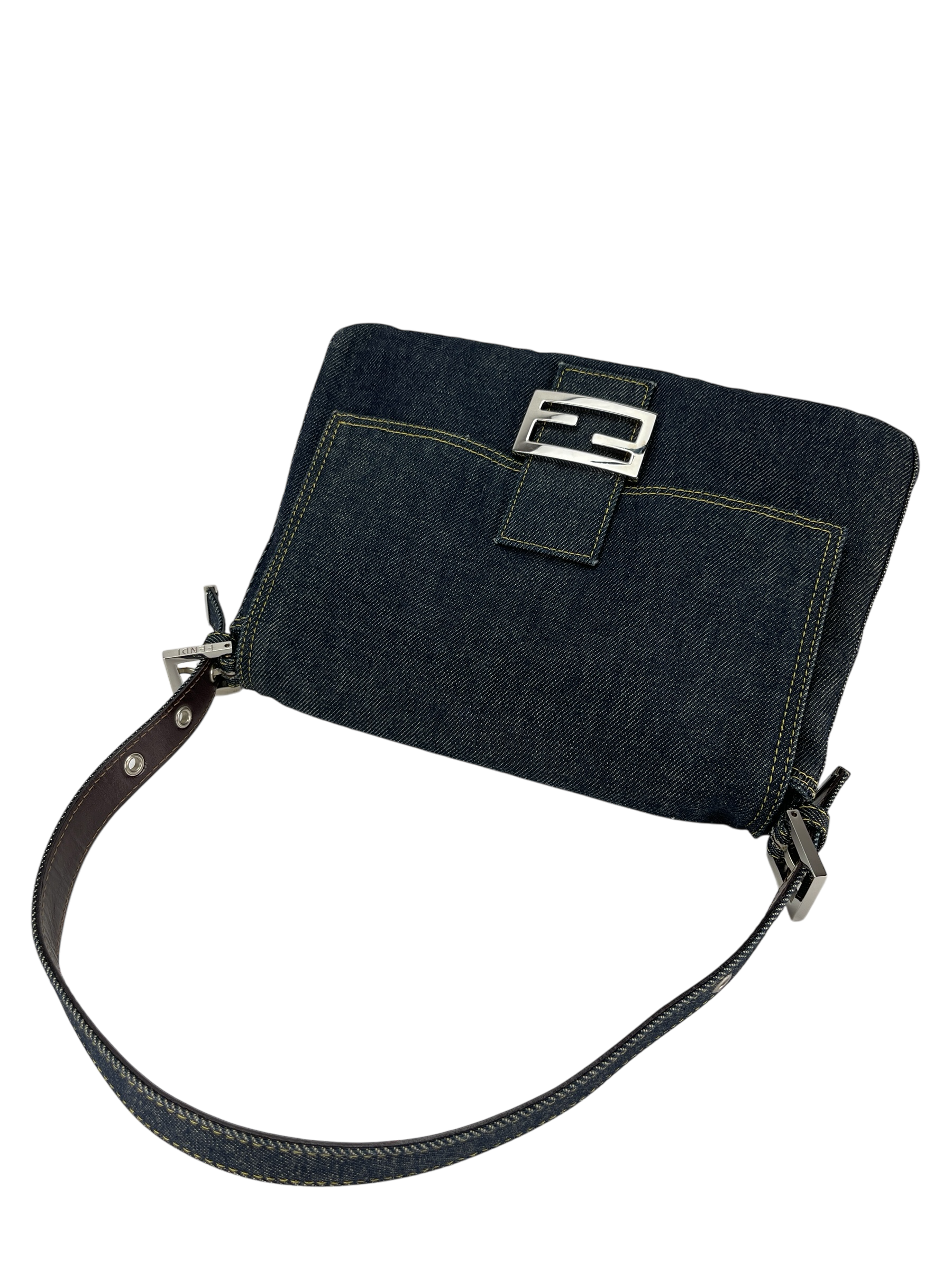 FENDI - Denim Zucca Mamma Baguette Handbag Silver Hardware