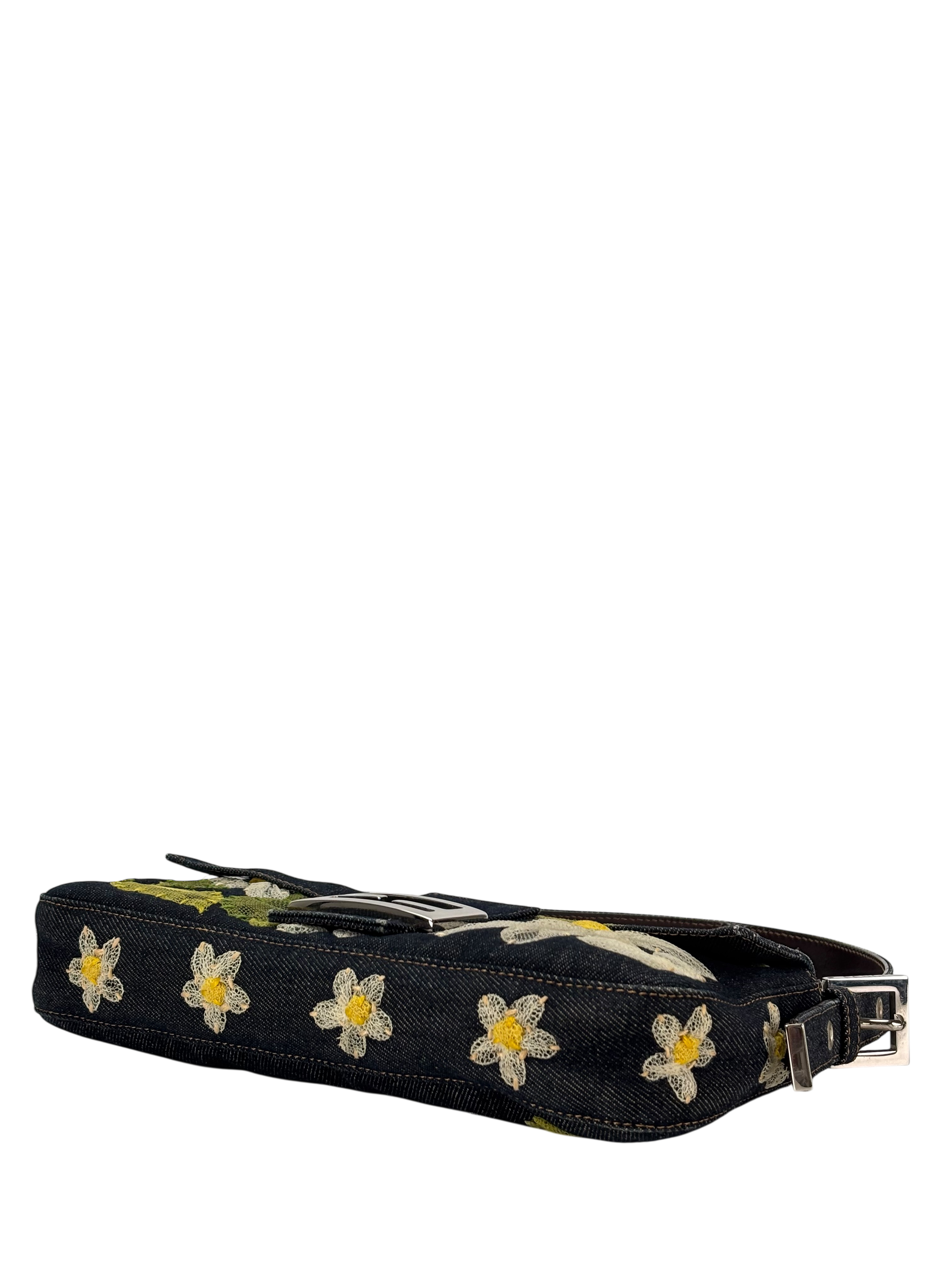 FENDI - Small Baguette Bag Denim Flower Navy