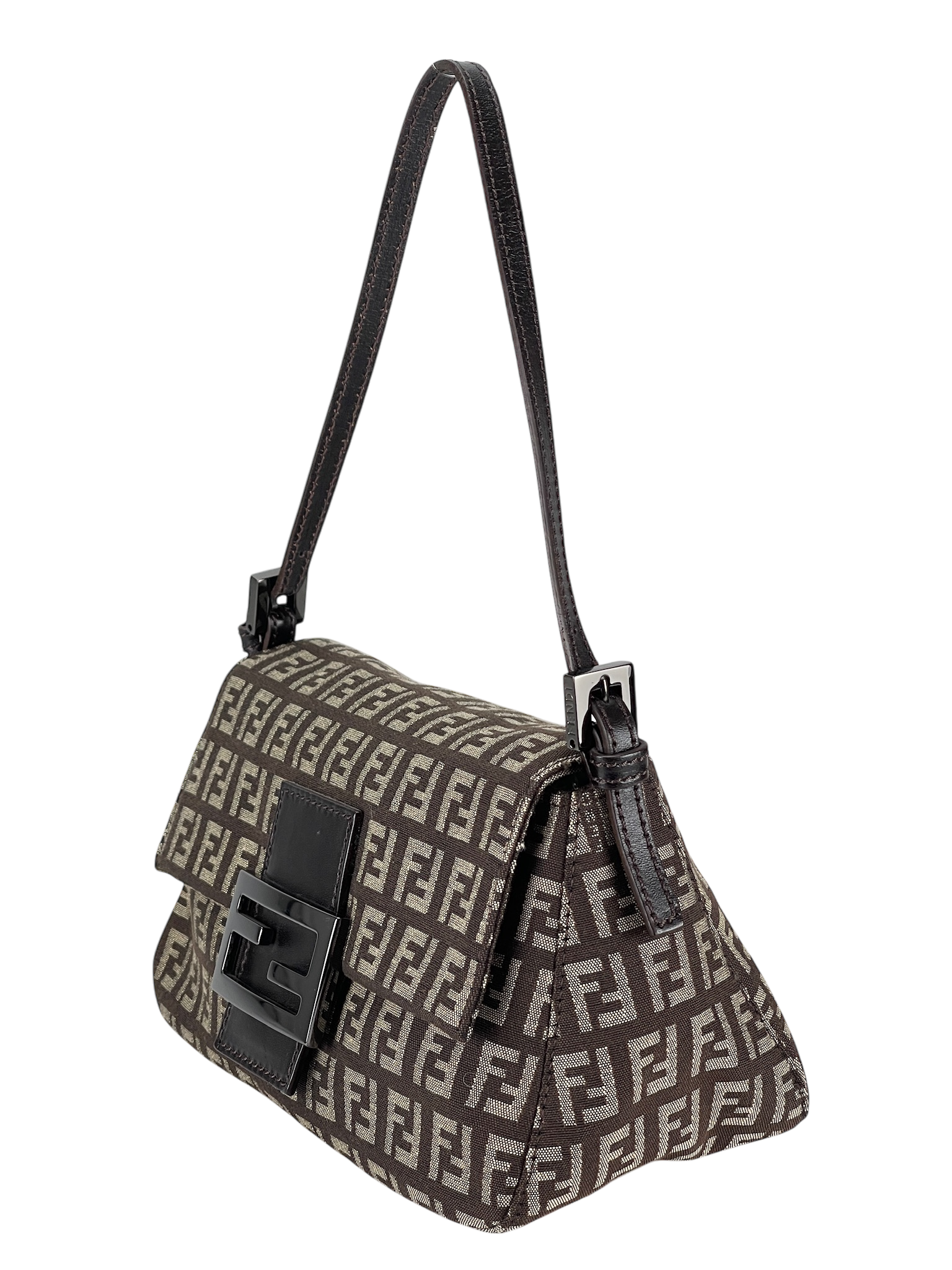 FENDI - Beige Zucca Baguette Handbag Sliver Hardware