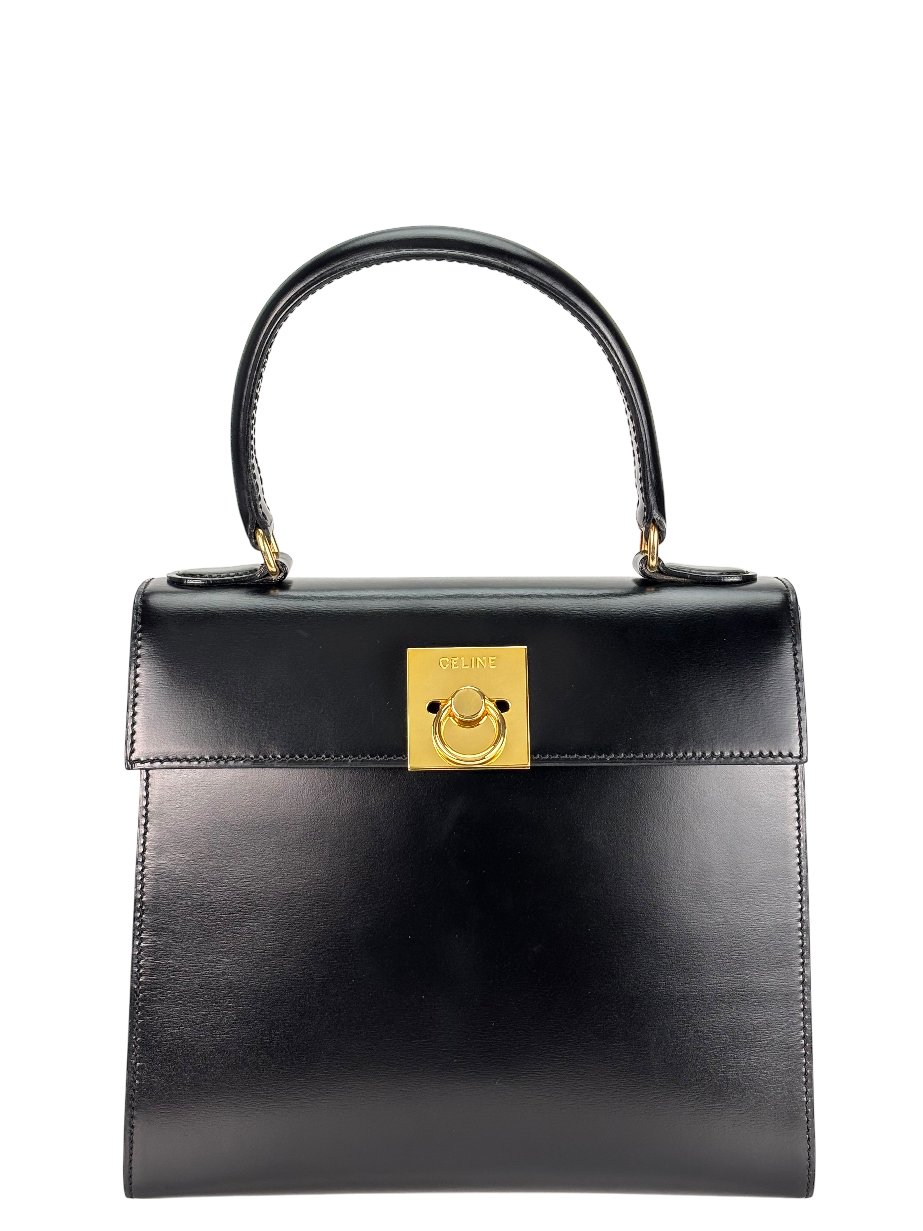 CELINE - Black Leather Kelly 2Way Bag Gold Hardware