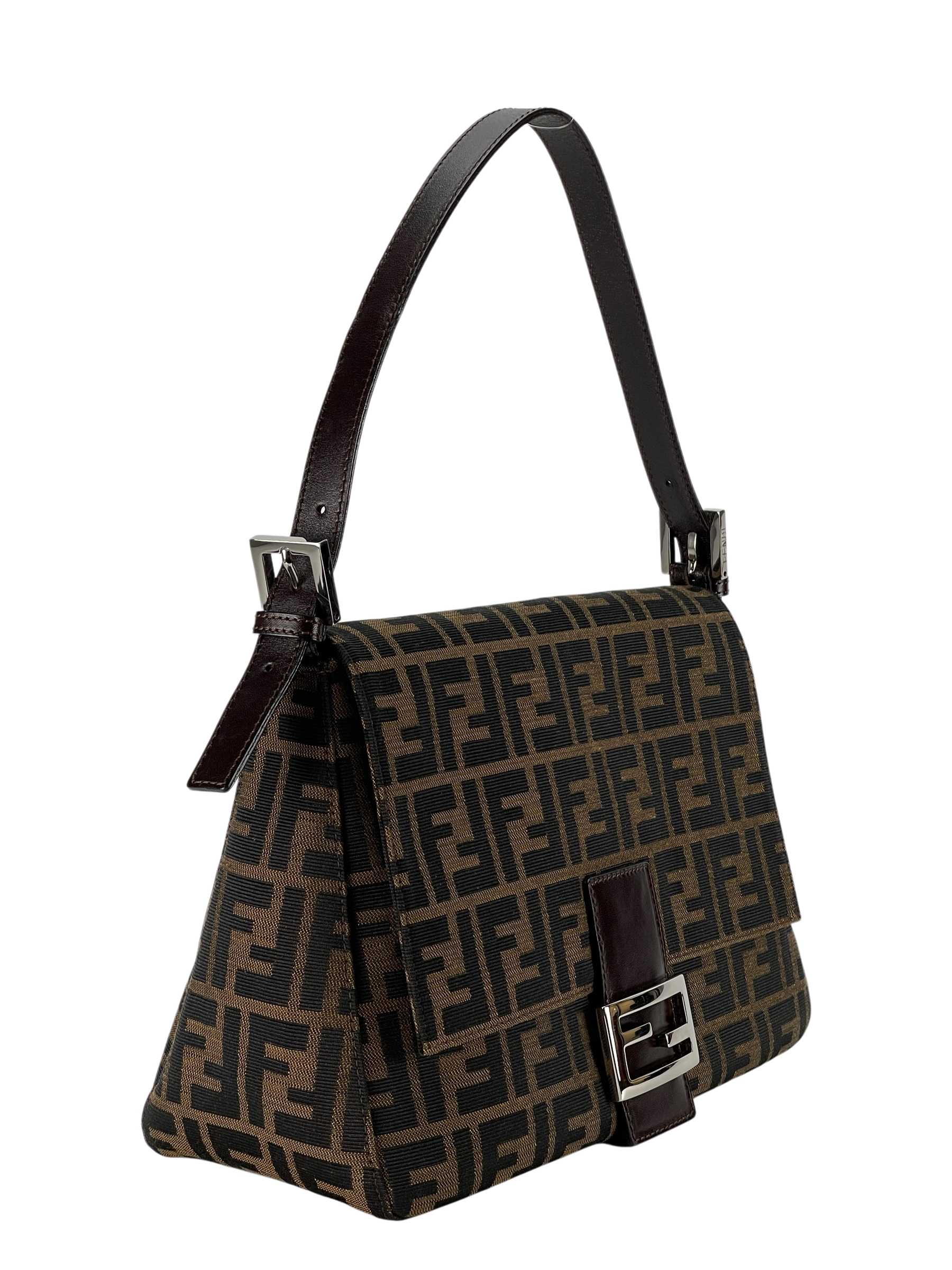 FENDI - Brown Zucca Mamma Baguette Handbag Silver Hardware