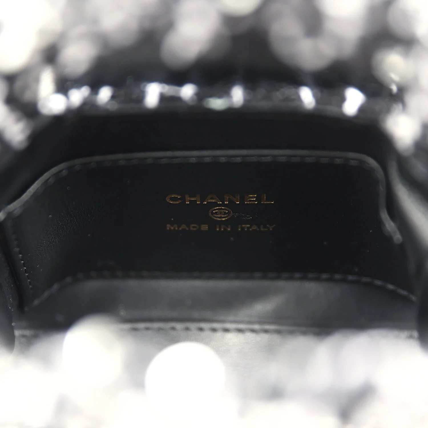 Chanel Nano Kelly Shopper Black, White & Silver Sequin Tweed Brushed Gold Hardware