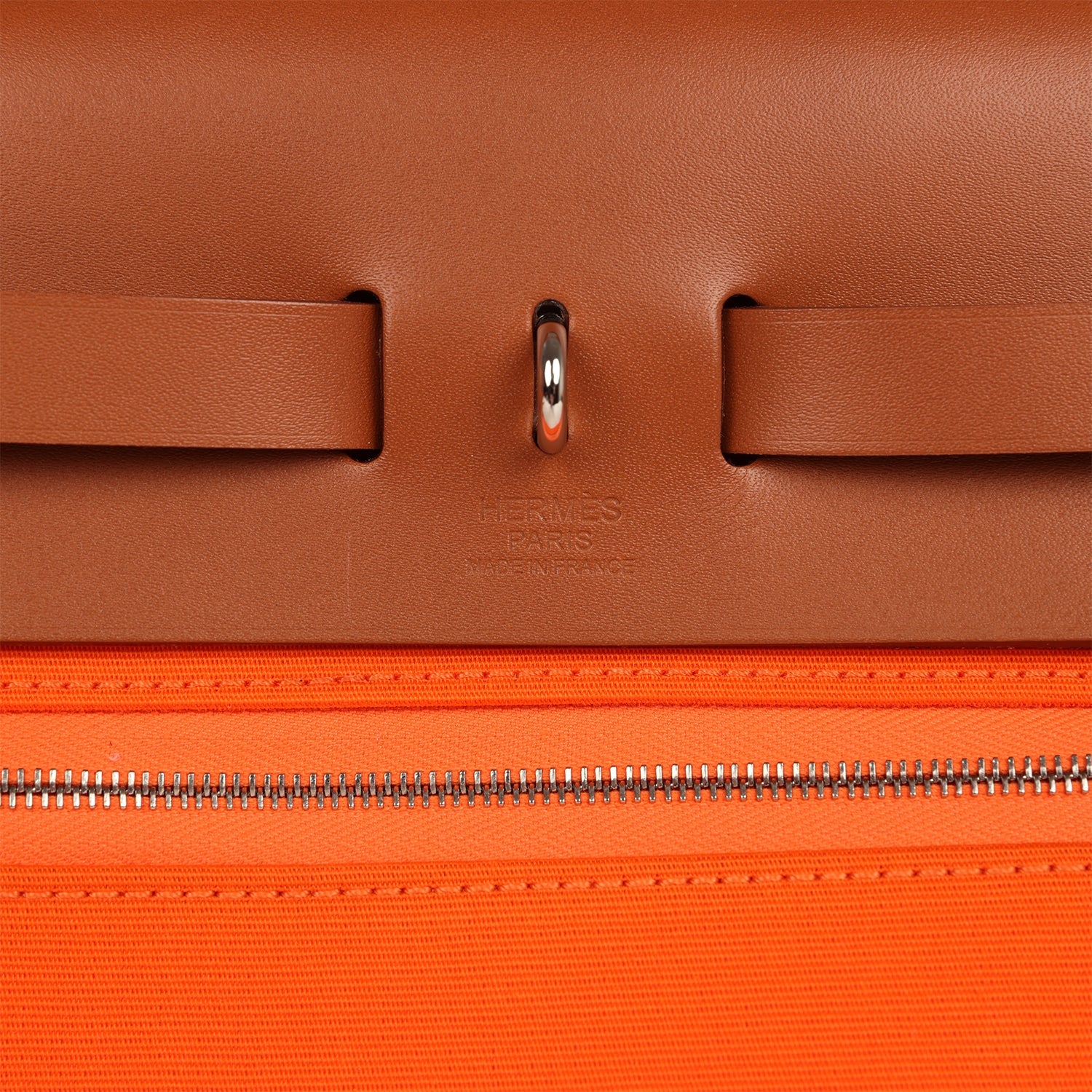 Pre-owned Hermes Herbag Zip PM 31 Orange Minium Toile H Canvas and Fauve Vache Hunter Palladium Hardware