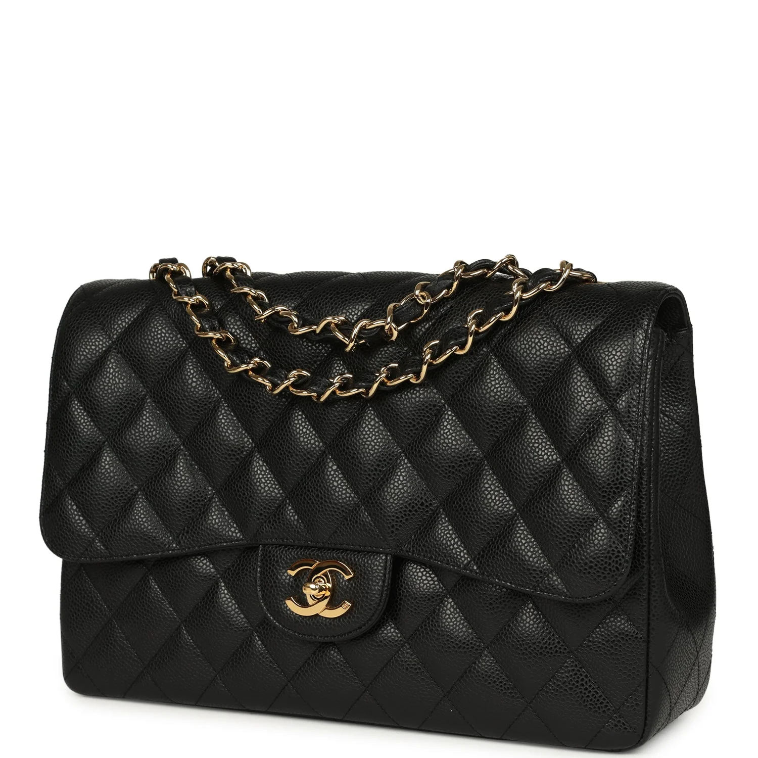 Chanel Jumbo Classic Single Flap Bag Black Caviar Gold Hardware