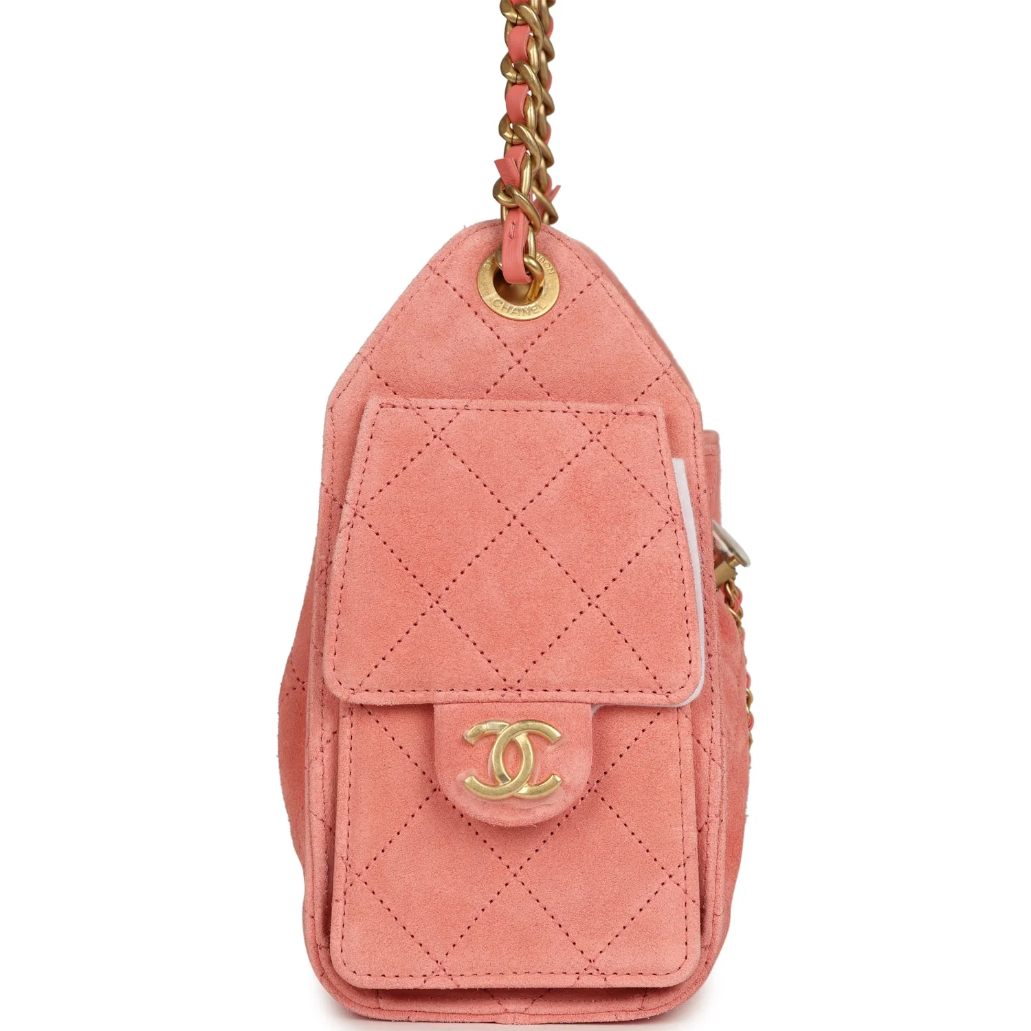 Chanel Mini 25 Hobo Bag Coral Pink Suede Antique Gold Hardware