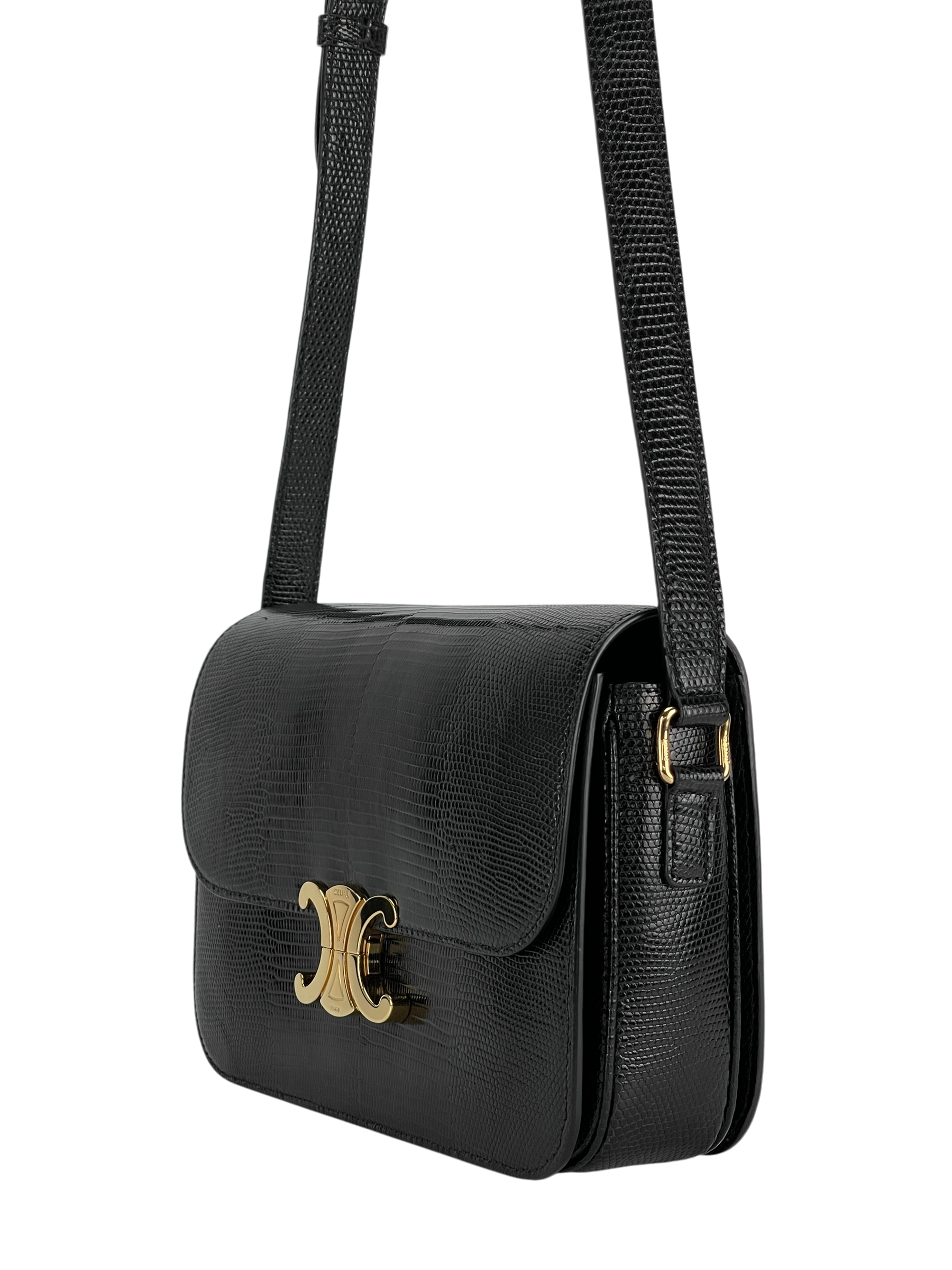 CELINE - Lizard Medium Triomphe Black