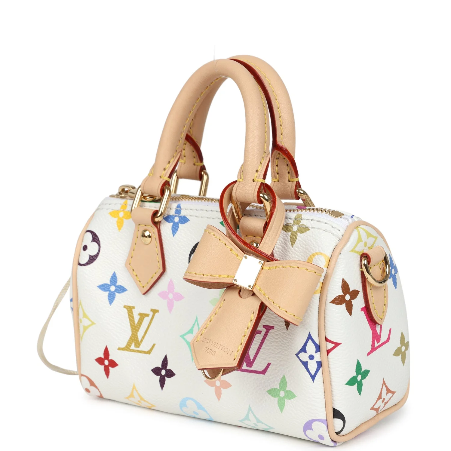 Louis Vuitton X Murakami Nano Speedy Bag White Multicolor Monogram Gold Hardware