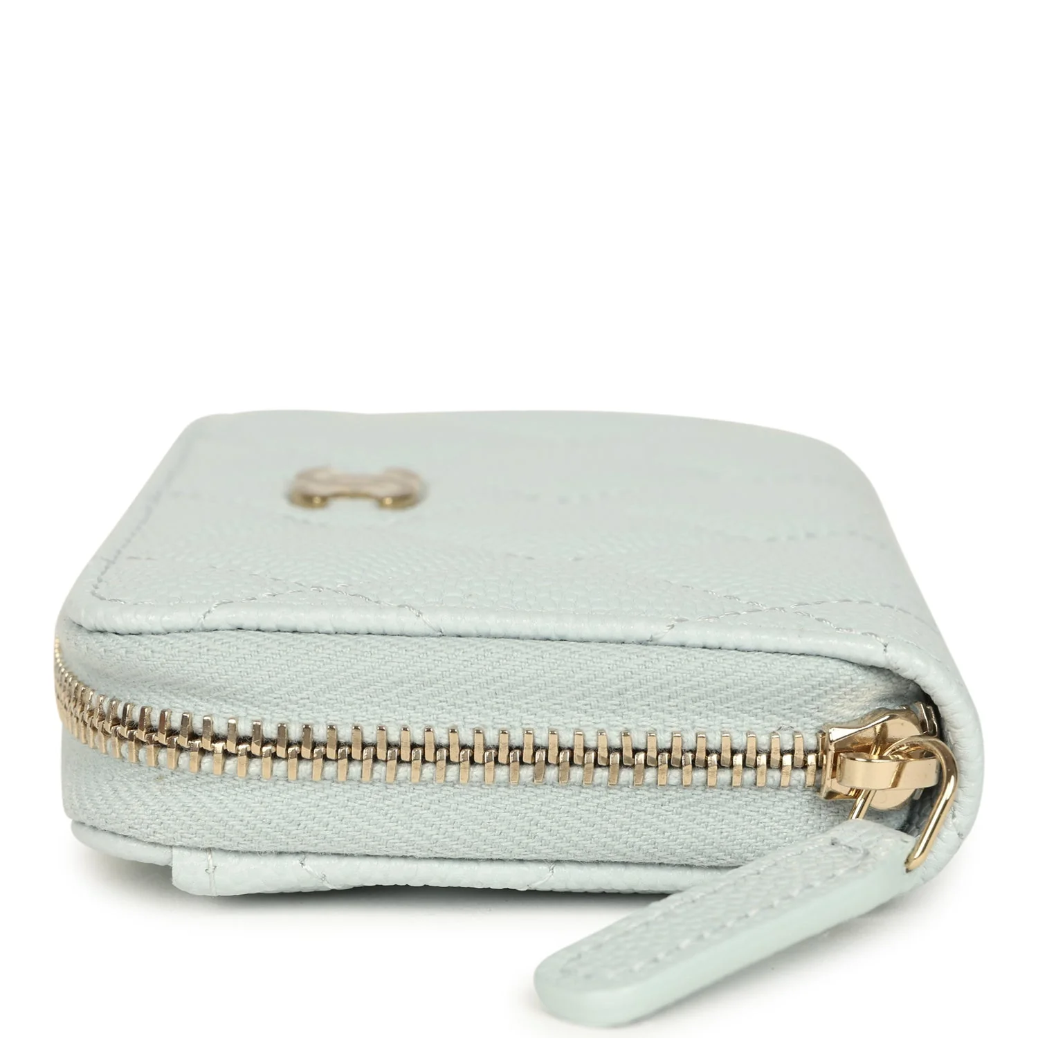 Chanel Classic Zipped Coin Purse Wallet Light Blue Caviar Light Gold Hardware