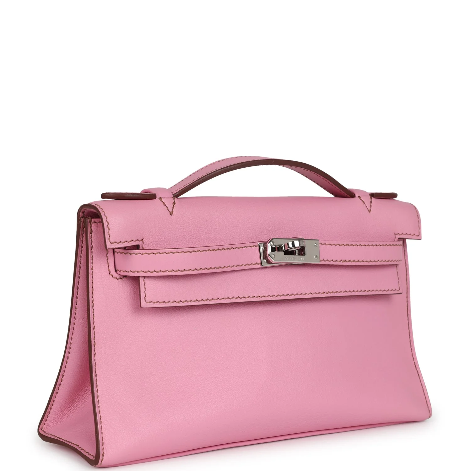Pre-owned Hermes Kelly Pochette Bubblegum Swift Palladium Hardware