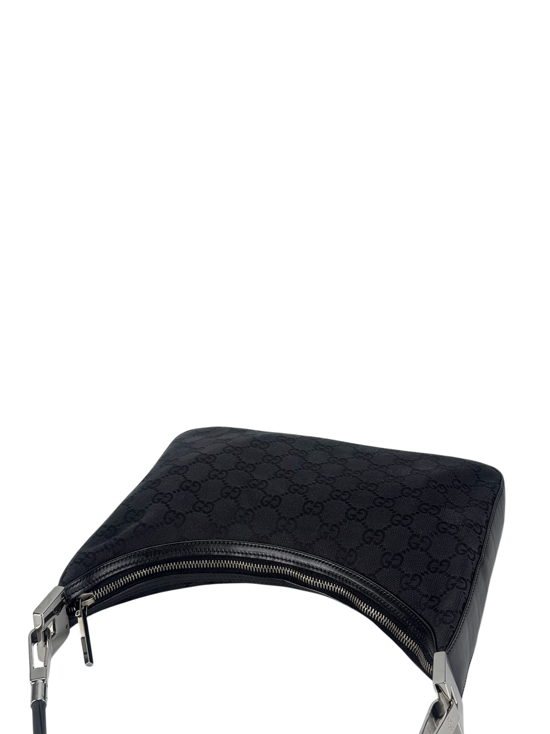 GUCCI - GG Black Canvas Shoulder Hobo Cloth Bag