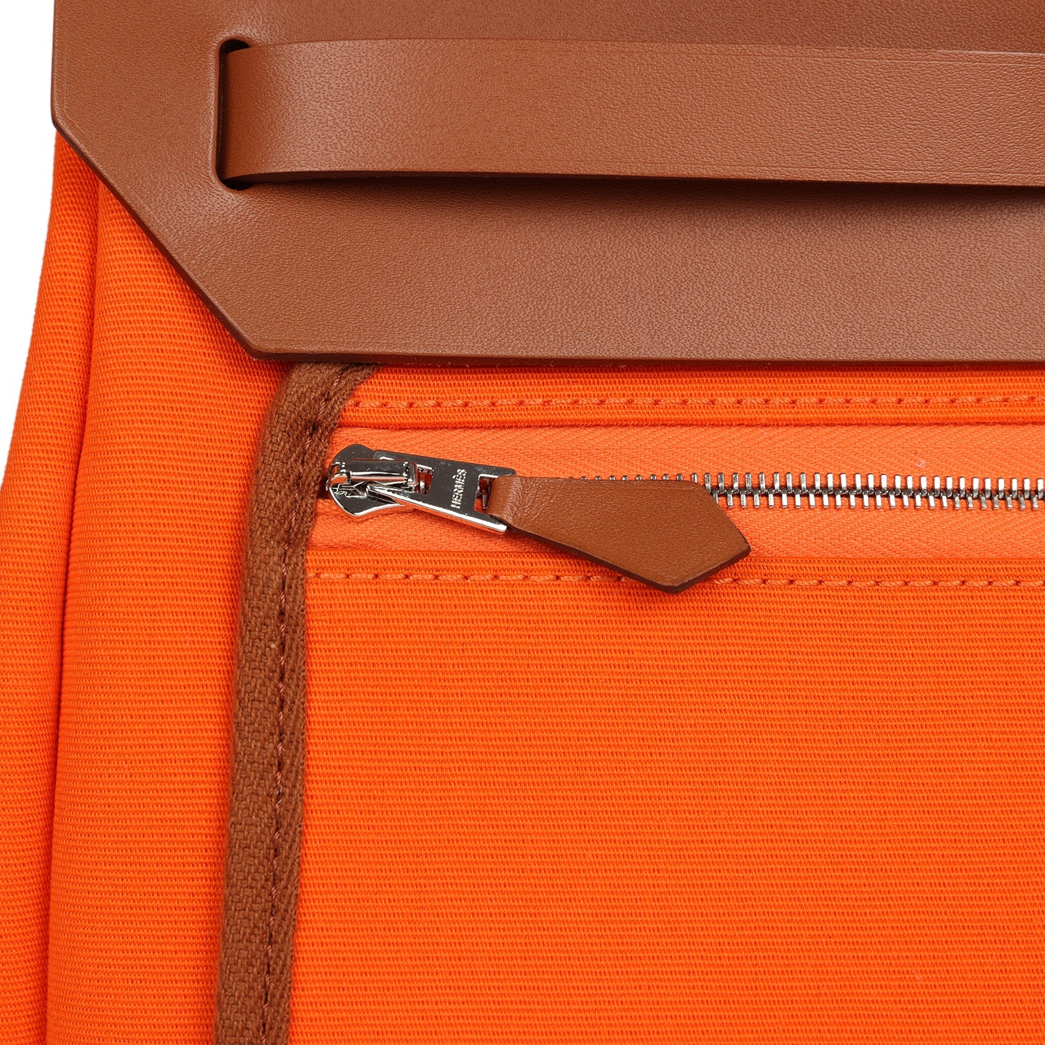 Pre-owned Hermes Herbag Zip PM 31 Orange Minium Toile H Canvas and Fauve Vache Hunter Palladium Hardware