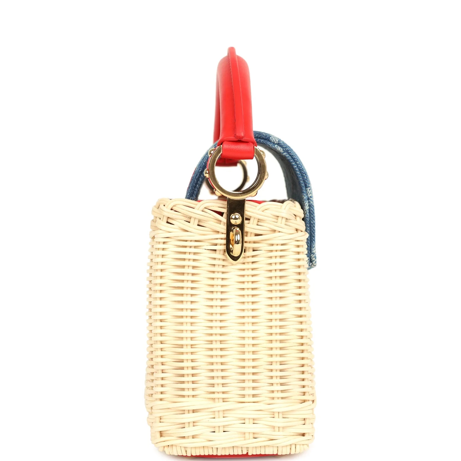 Louis Vuitton X Takashi Murakami Capucines Mini Red and Blue Monogram Cherry Denim and Rattan Wicker Gold Hardware
