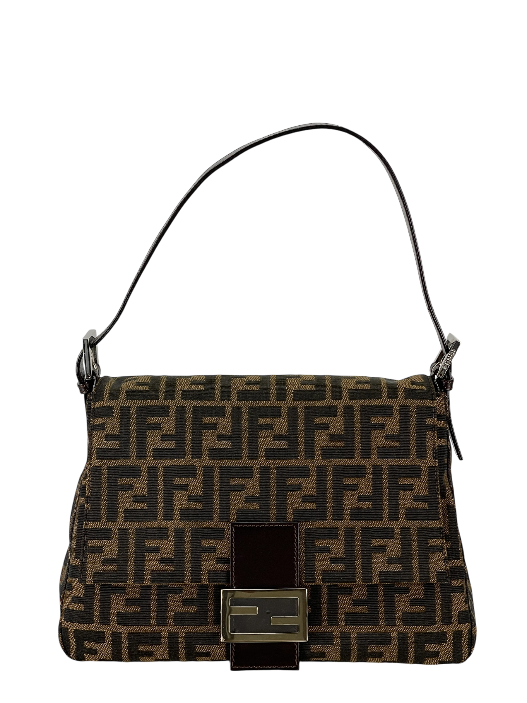 FENDI - Brown Zucca Mamma Baguette Handbag Silver Hardware