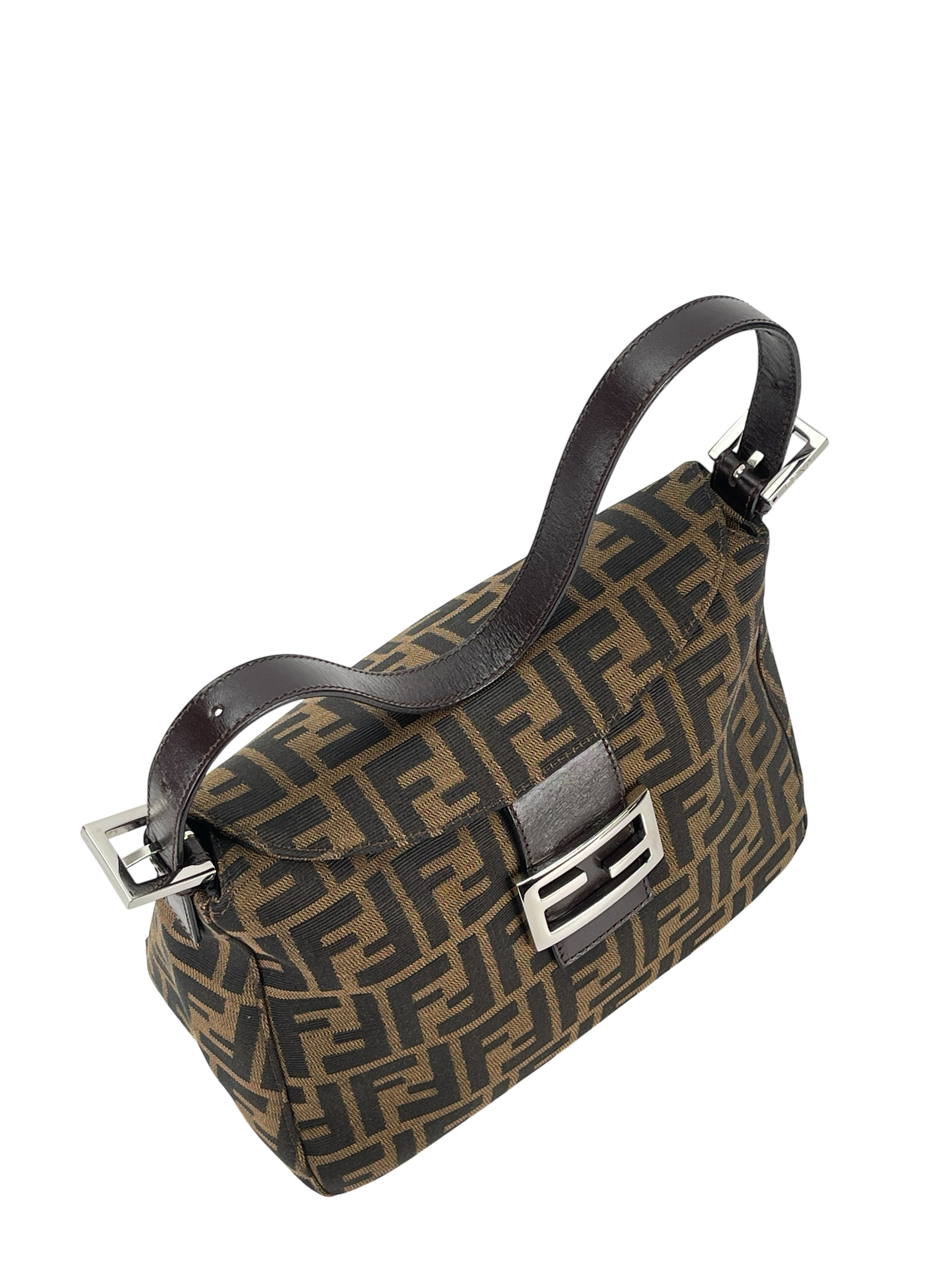 FENDI - Brown Canvas Zucca Shoulder Bag Silver Hardware