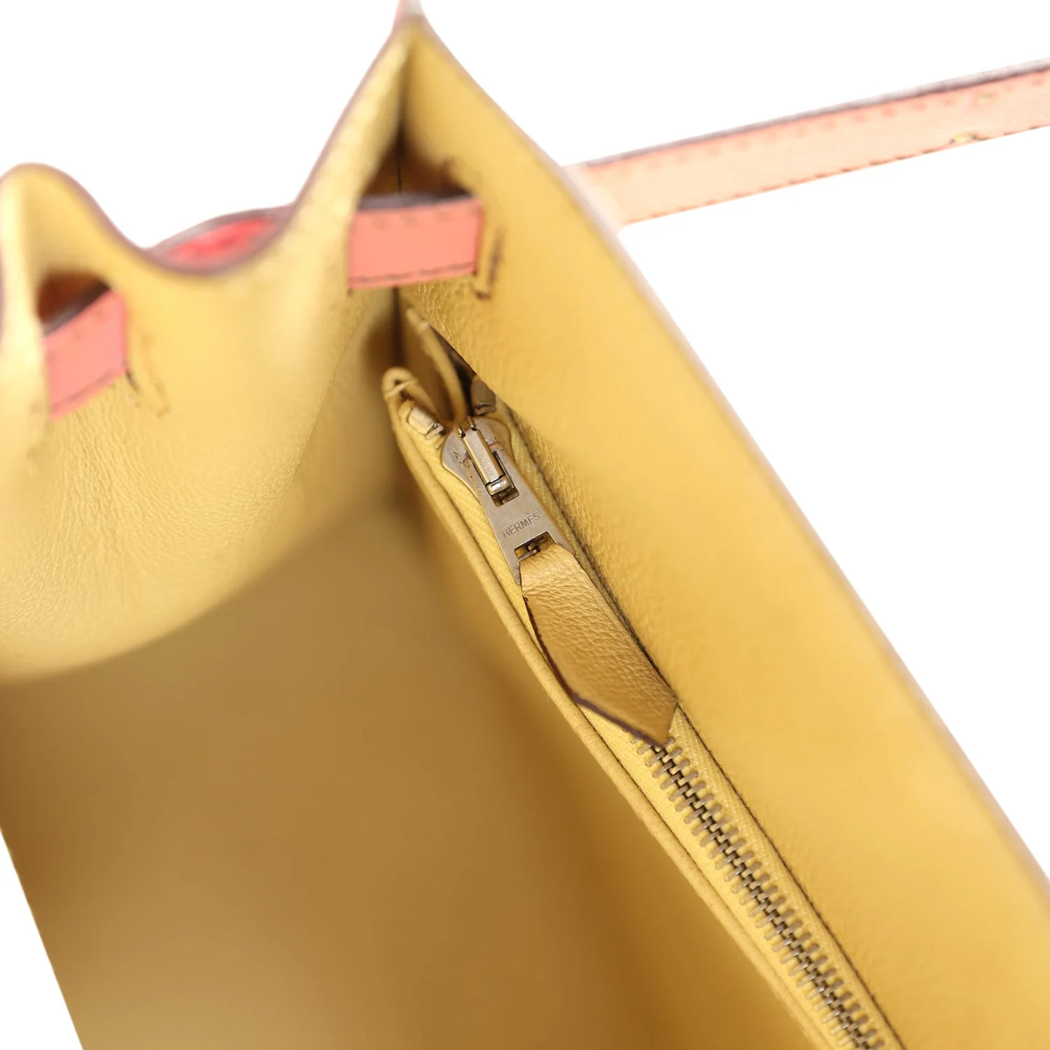 Pre-owned Hermes Special Order (HSS) Kelly Sellier 28 Rose Confetti and Jaune Poussin Epsom Palladium Hardware